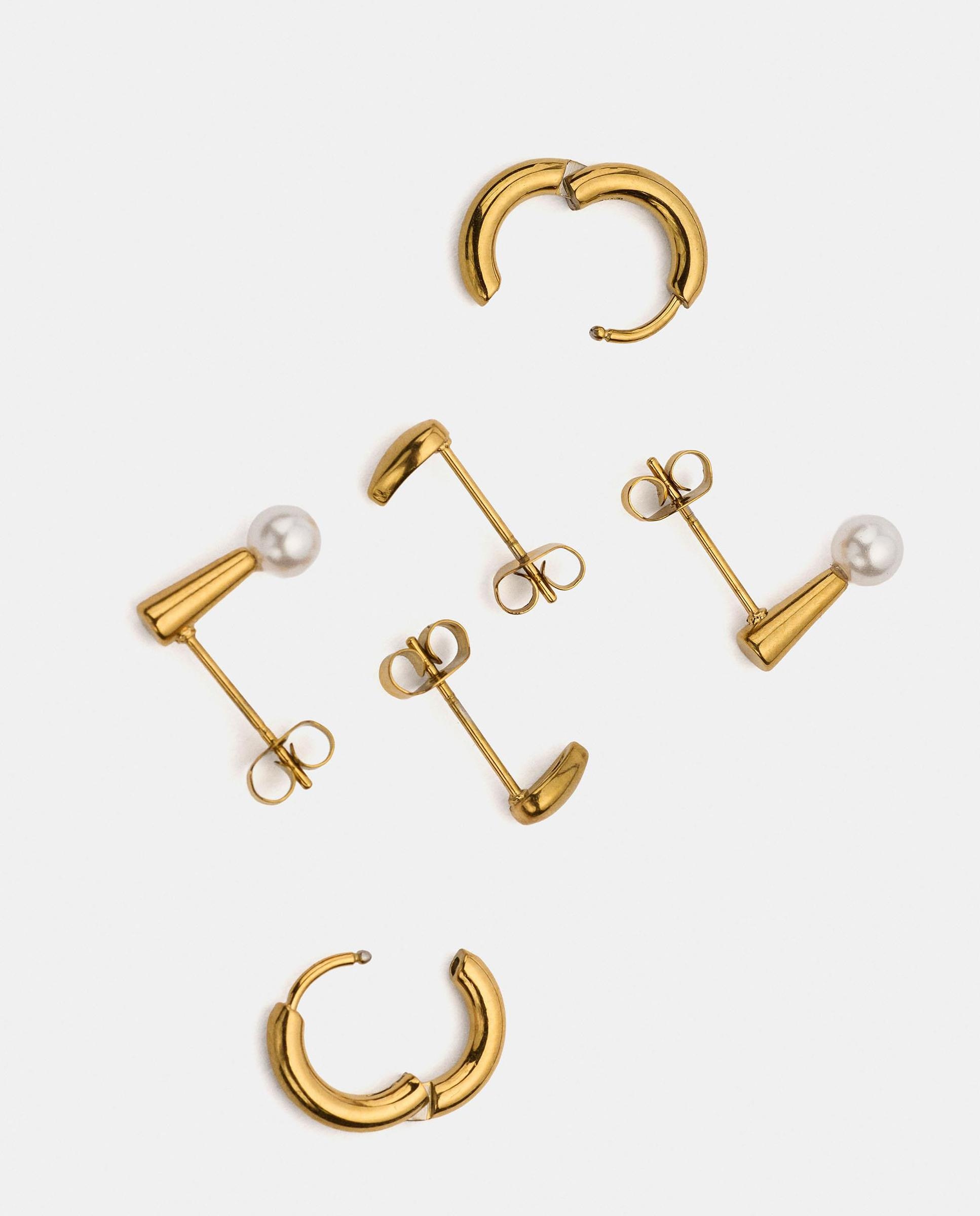 Pack de pendientes de acero inoxidable con perlas decorativas - Parfois - Dorado Dorado-3