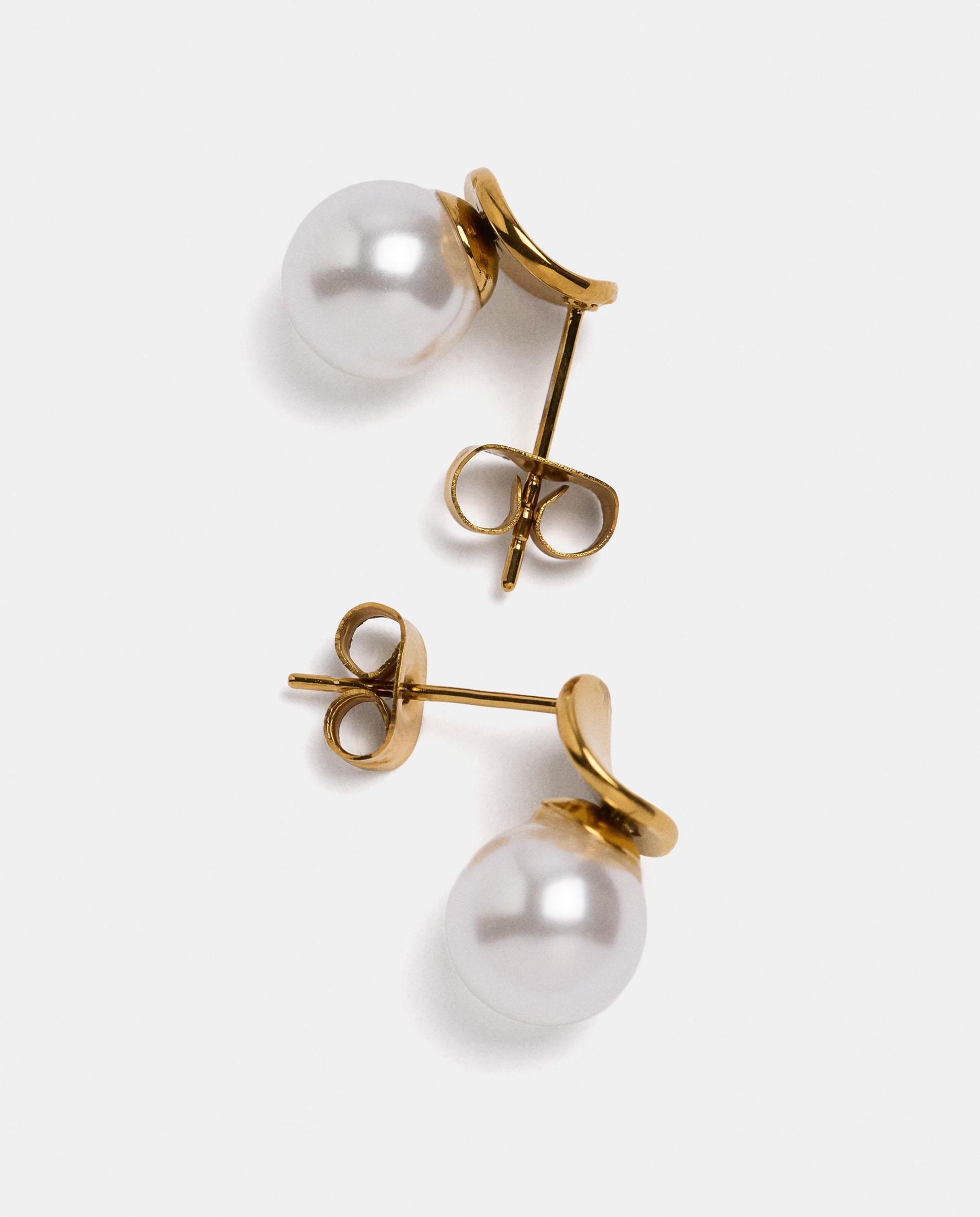 Pendientes redondos con perlas decorativas - Parfois - Blanco Blanco-3
