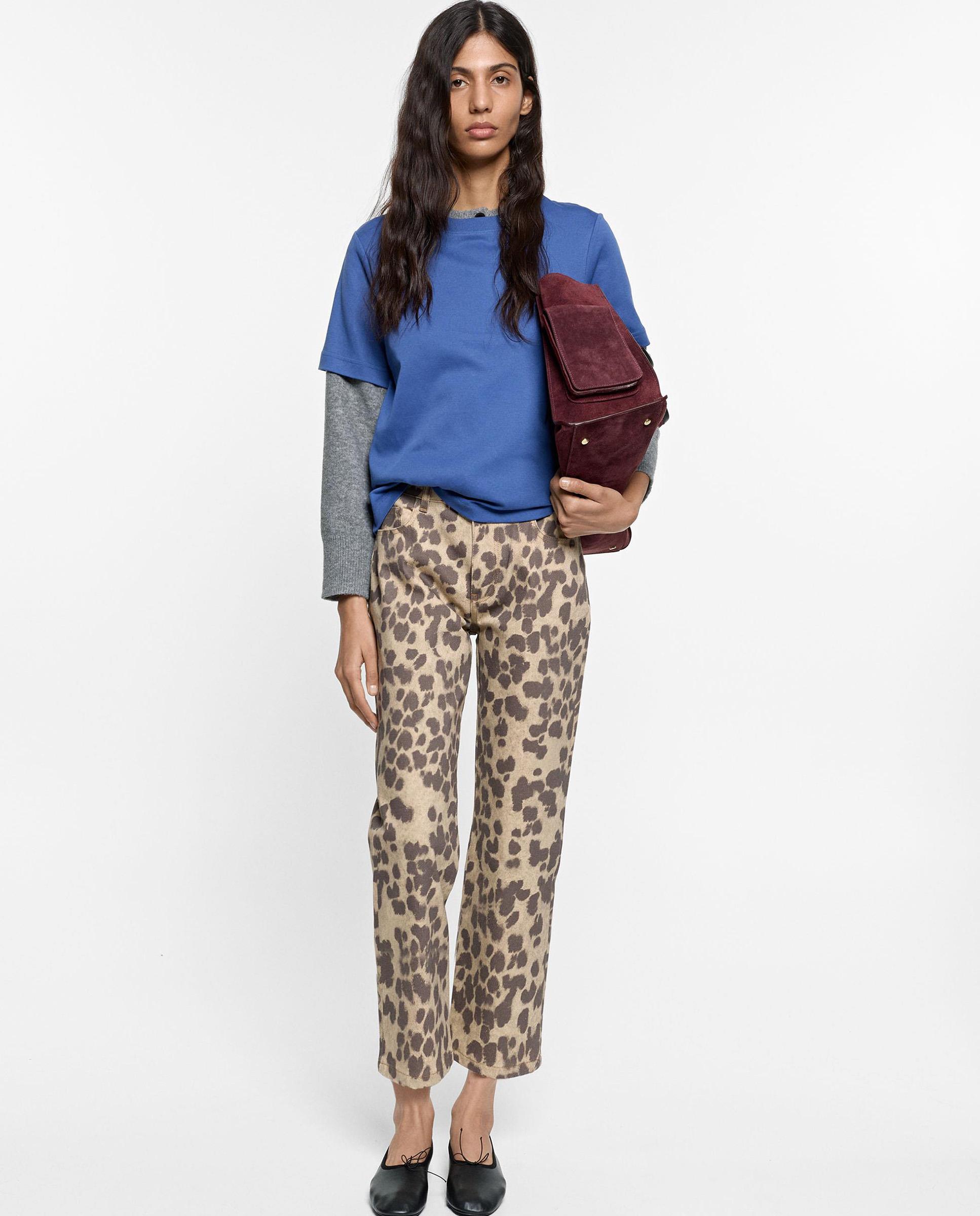 Vaqueros rectos de mujer con cierre de botón y estampado animal print - Parfois - Multicolor Multicolor-1