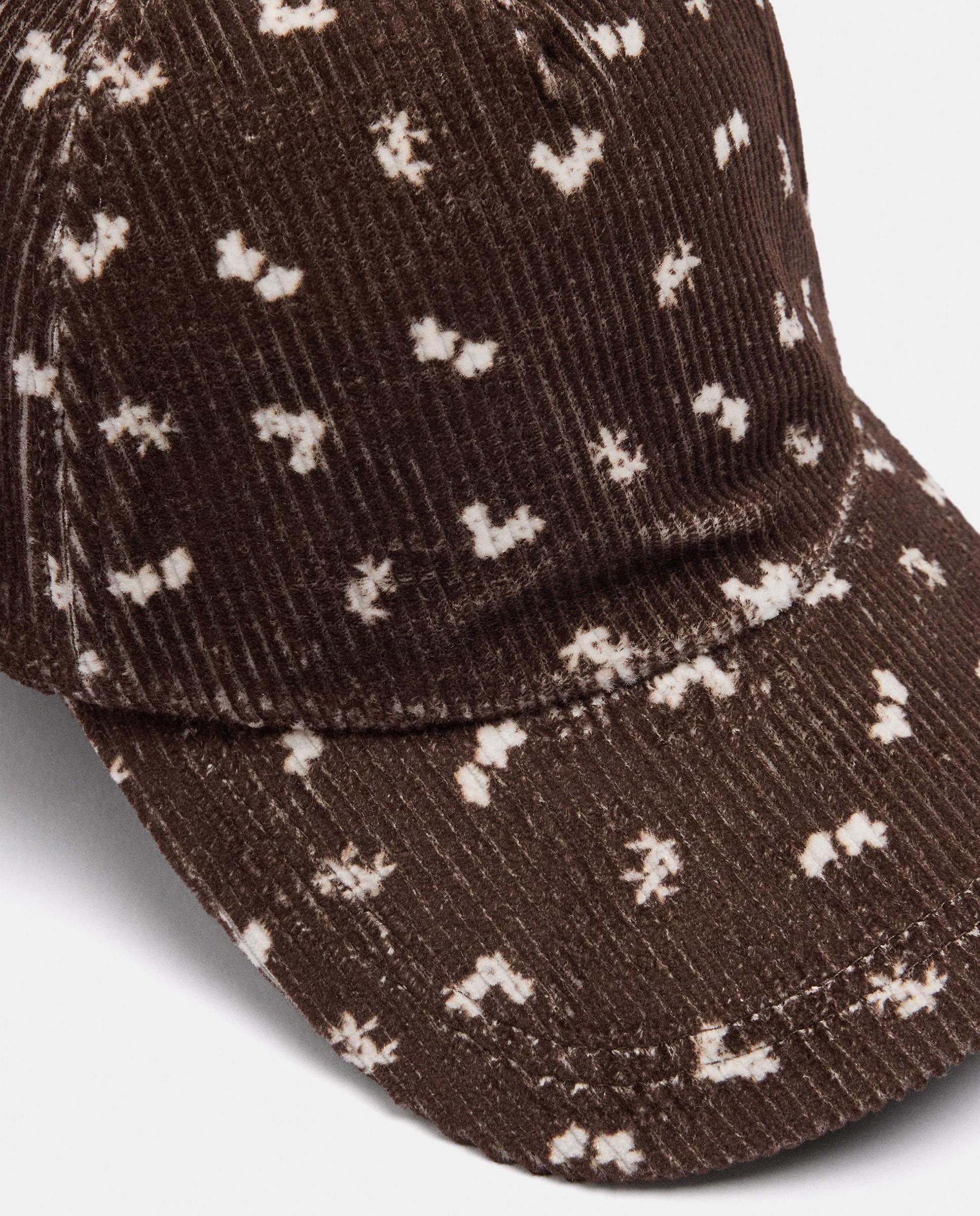Imagen 3 de Gorra de mujer de pana con estampado floral - Parfois - Marrón oscuro Marrón oscuro