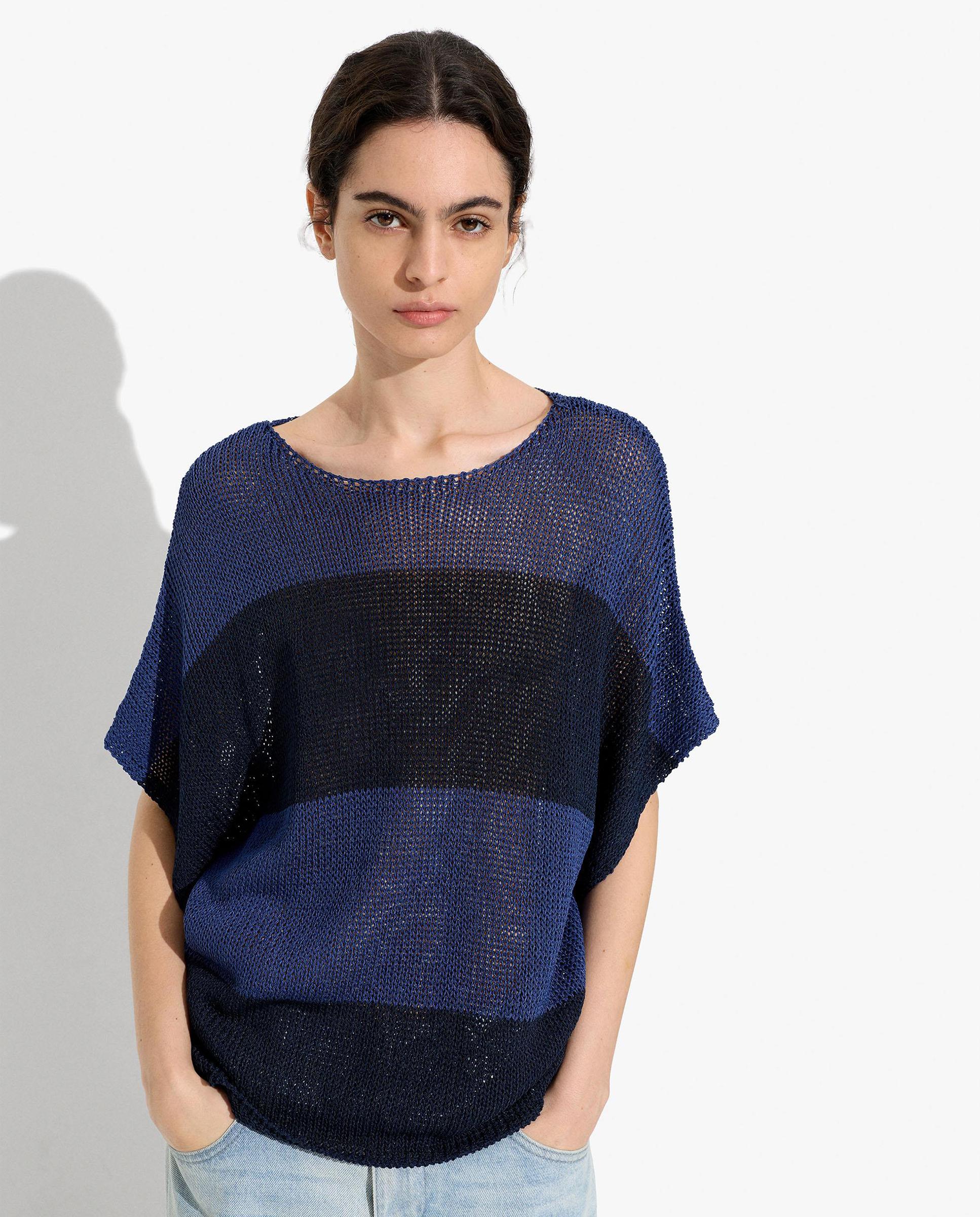 Jersey de mujer de punto con manga fluida y estampado de rayas - Parfois - Azul marino Azul marino-1
