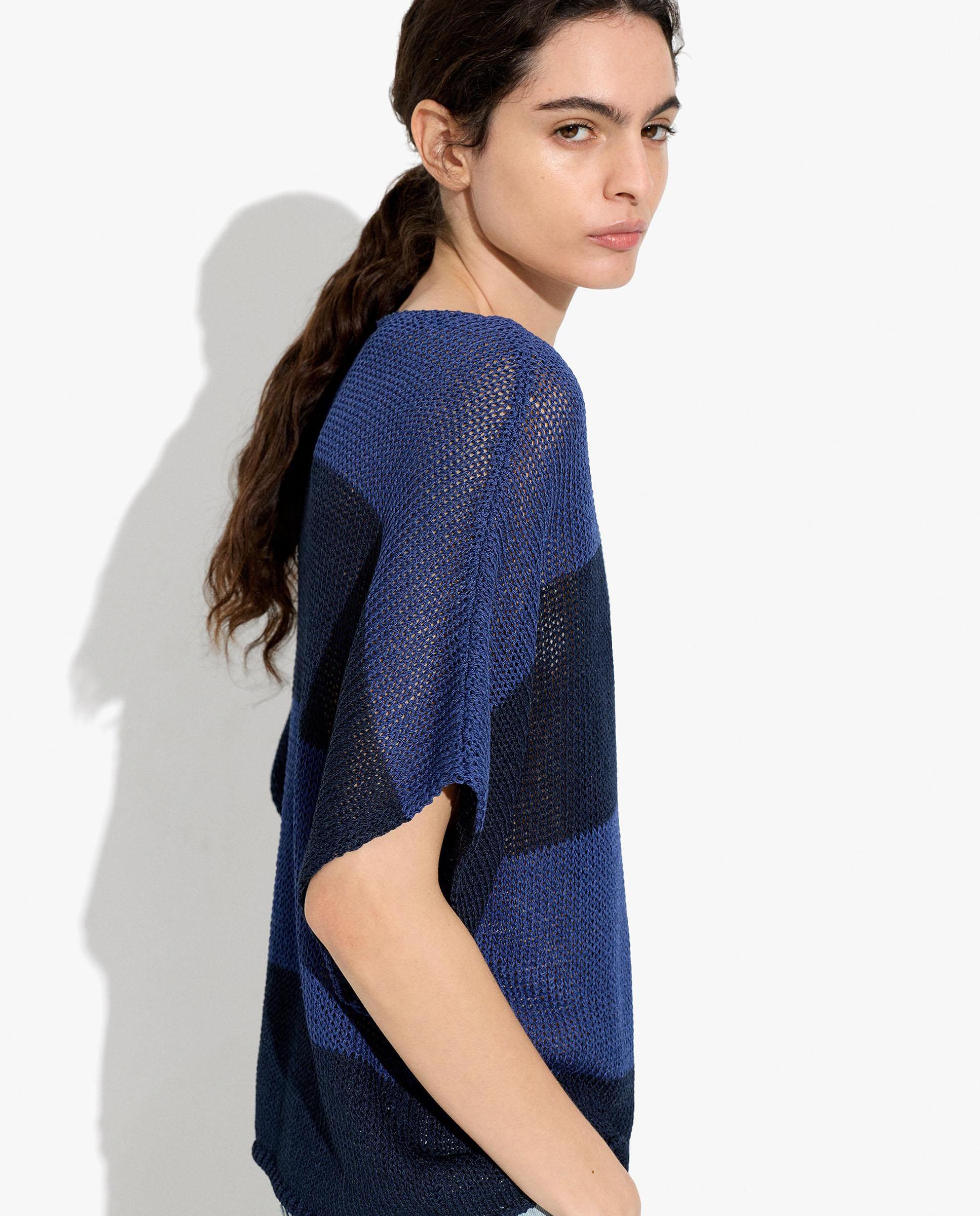 Jersey de mujer de punto con manga fluida y estampado de rayas - Parfois - Azul marino Azul marino-3