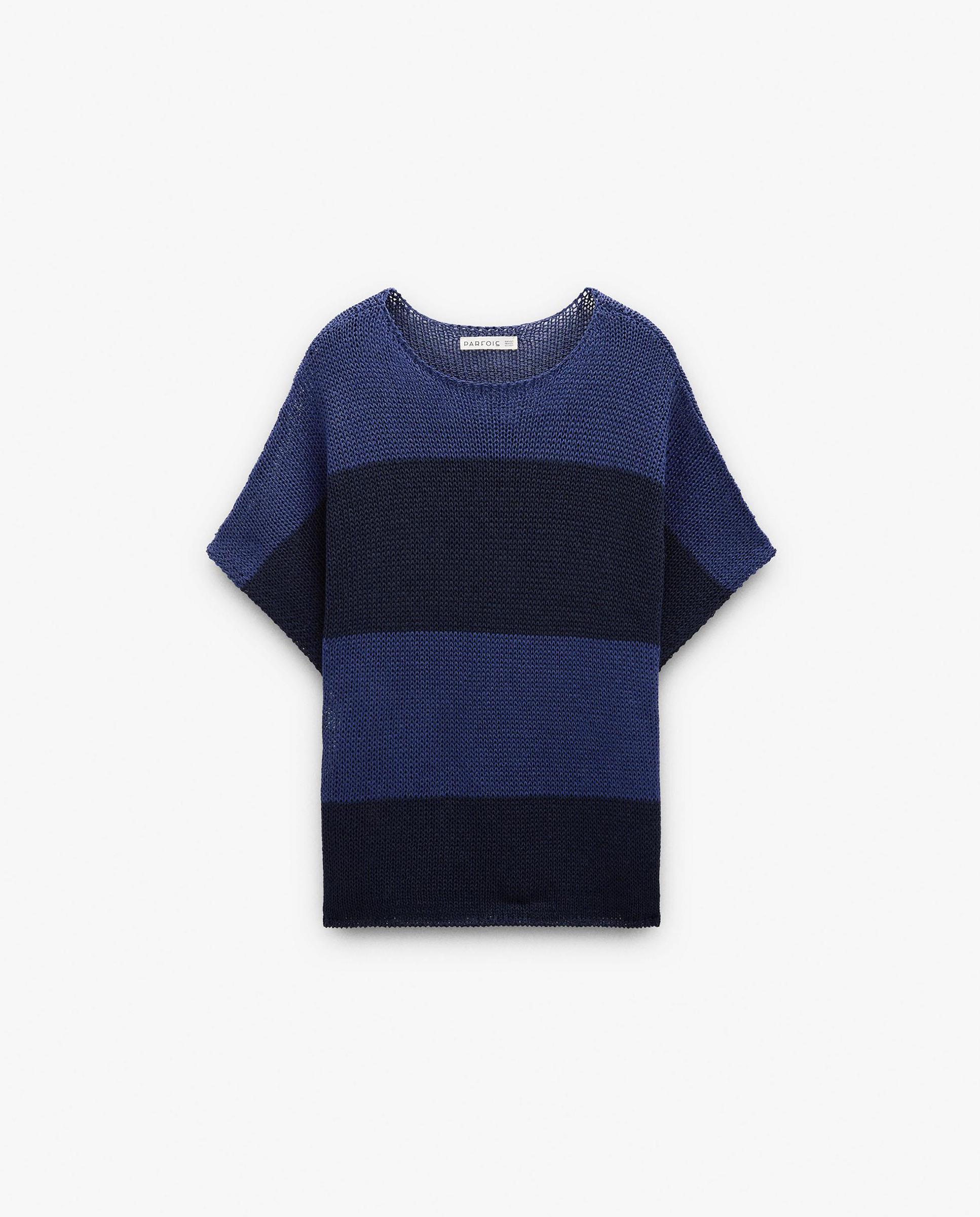 Jersey de mujer de punto con manga fluida y estampado de rayas - Parfois - Azul marino Azul marino-6