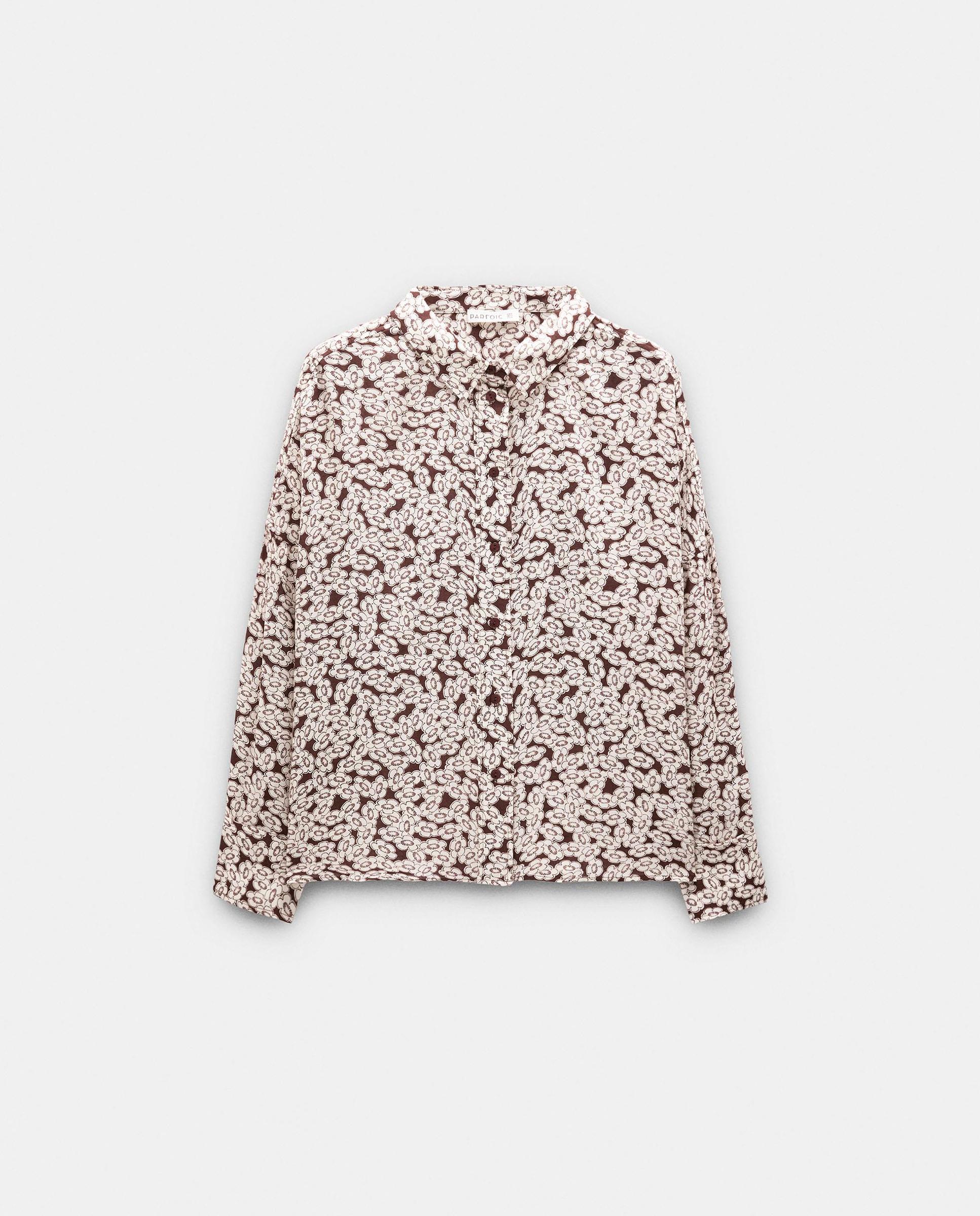 Camisa de mujer 100% viscosa de manga larga con estampado floral - Parfois - Marrón oscuro Marrón oscuro-6