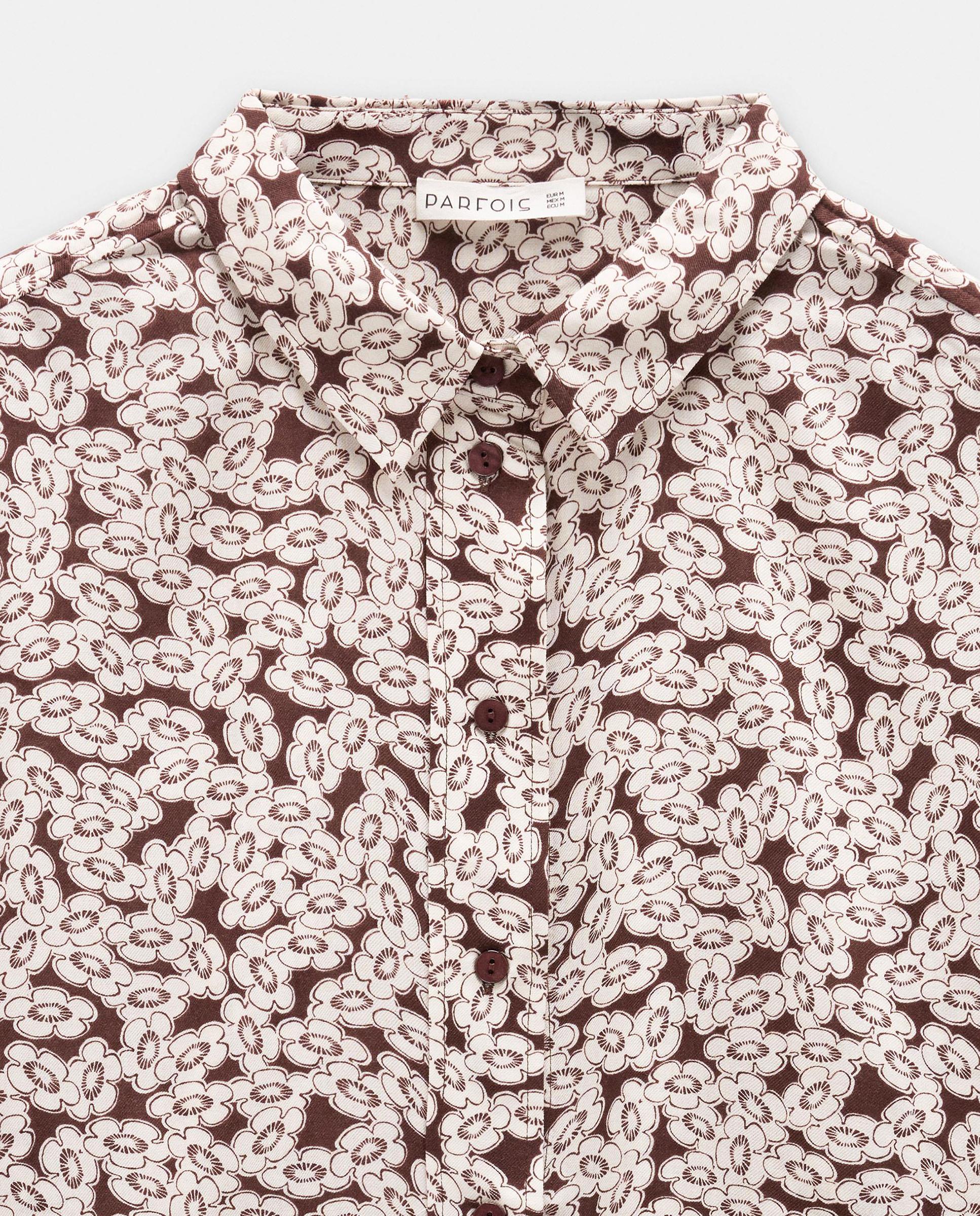 Camisa de mujer 100% viscosa de manga larga con estampado floral - Parfois - Marrón oscuro Marrón oscuro-5