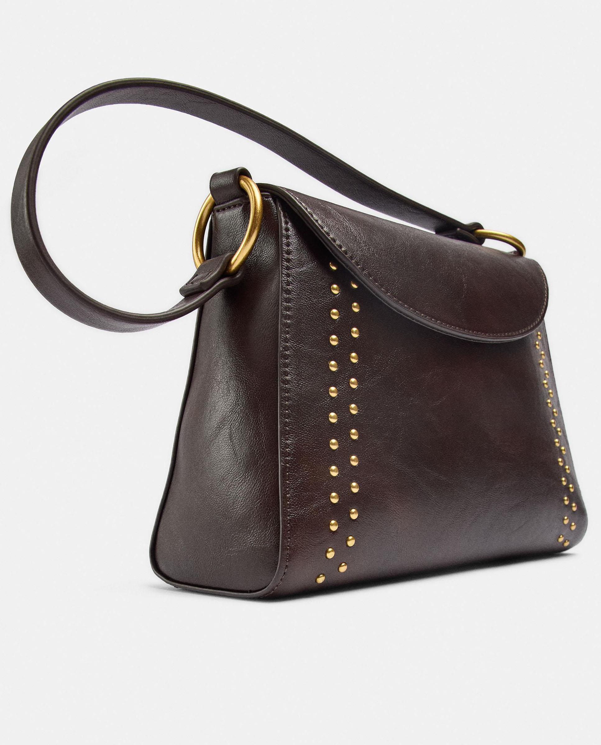 Bolso de mano estilo tote con tachuelas y cierre imantado - Parfois - Marrón oscuro Marrón oscuro-3