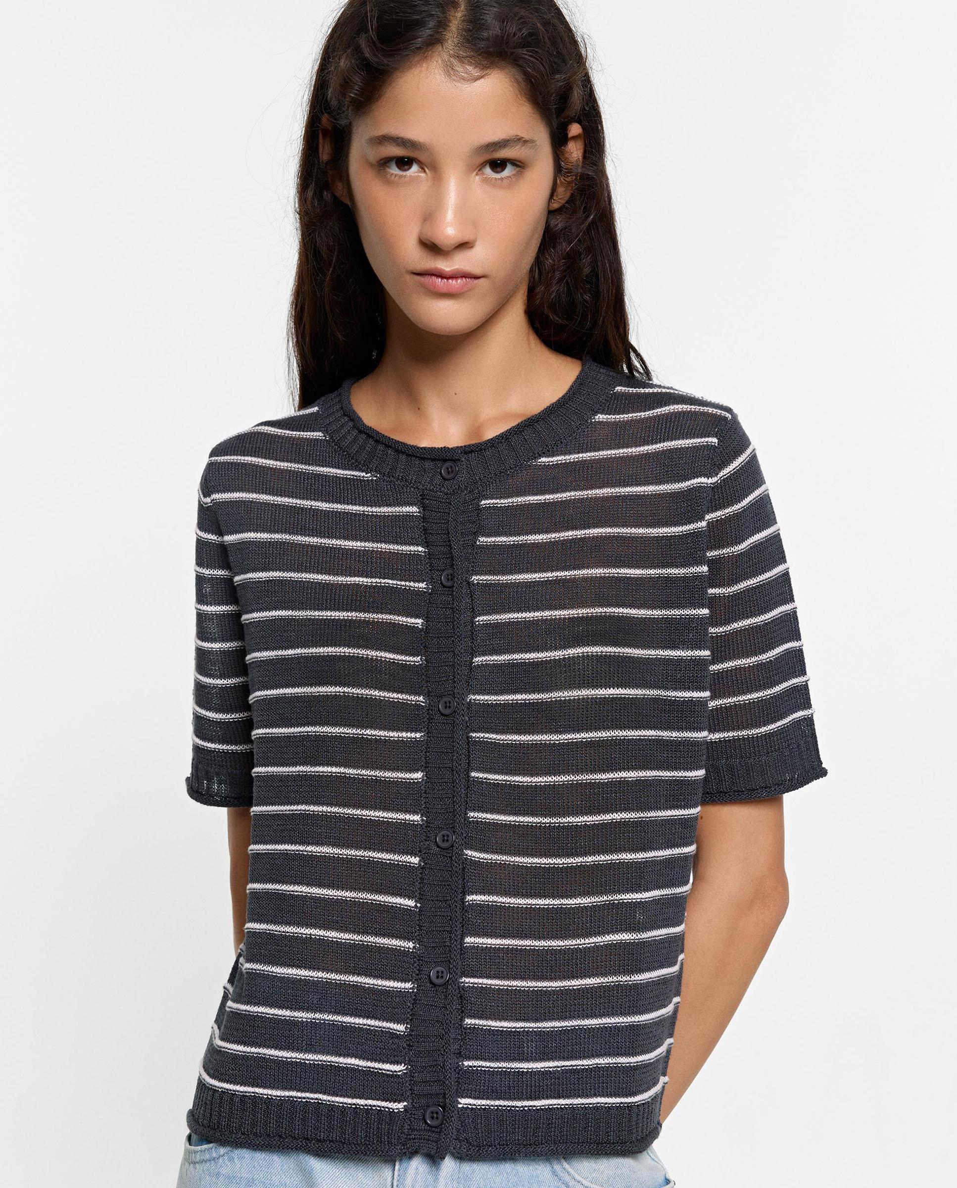 Cárdigan de mujer de punto con estampado de rayas - Parfois - Gris oscuro Gris oscuro-1