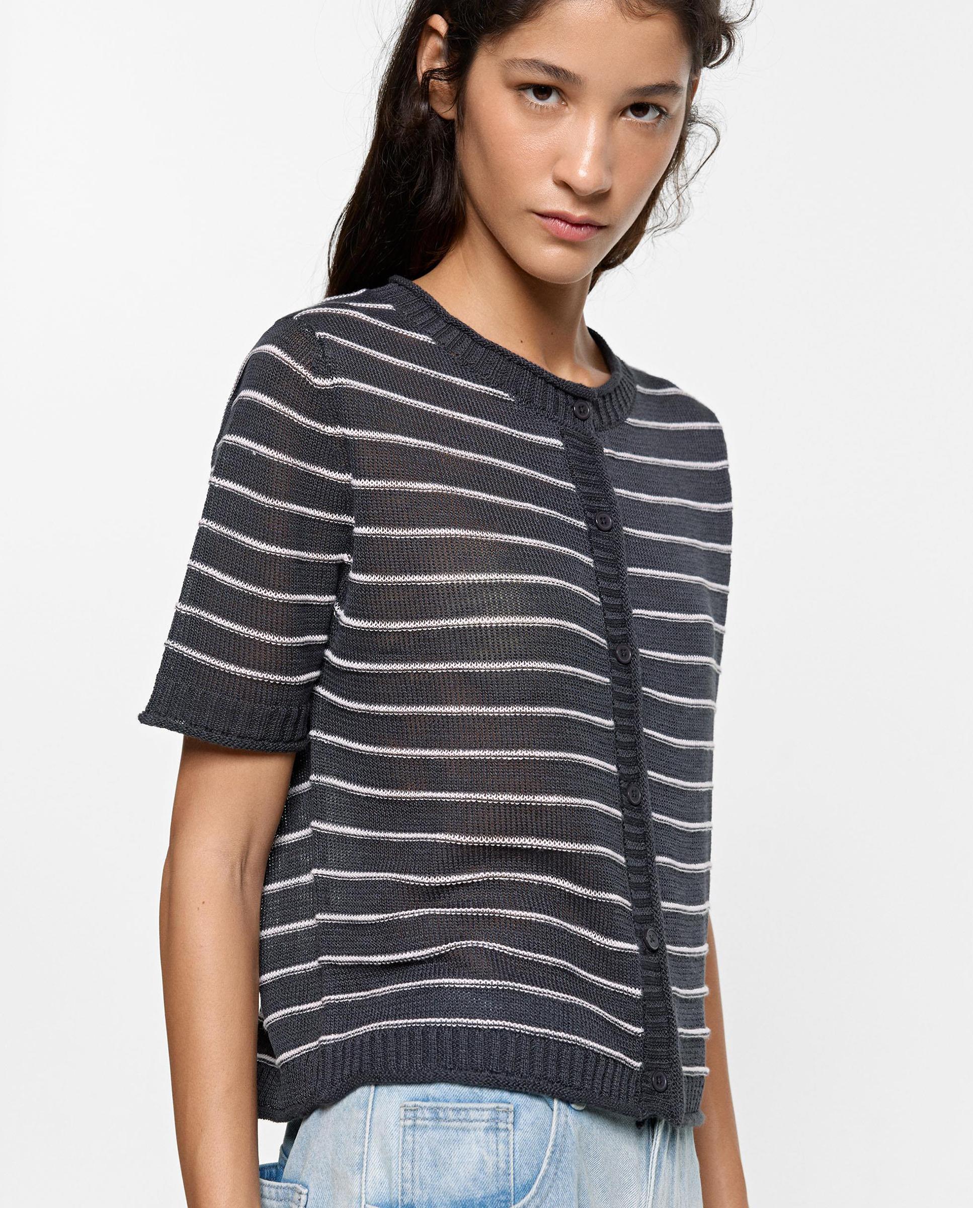 Cárdigan de mujer de punto con estampado de rayas - Parfois - Gris oscuro Gris oscuro-3