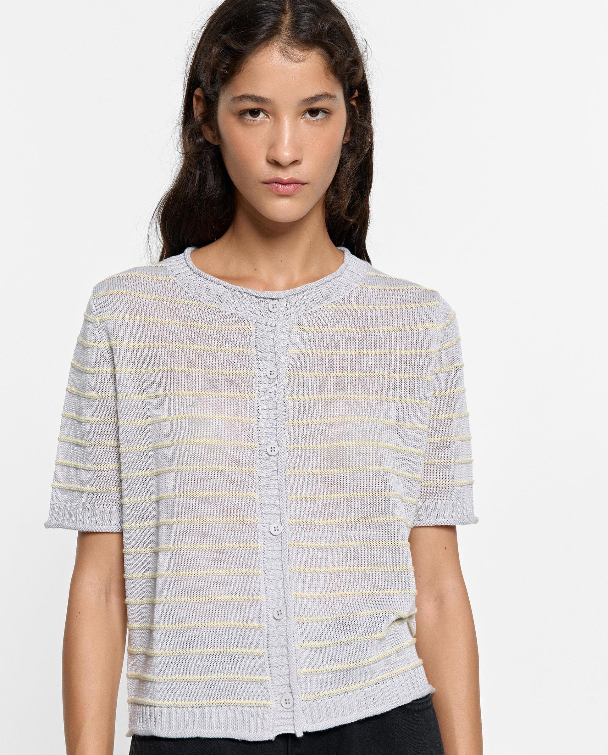 Cárdigan de mujer de punto con estampado de rayas - Parfois - Gris claro Gris claro-1