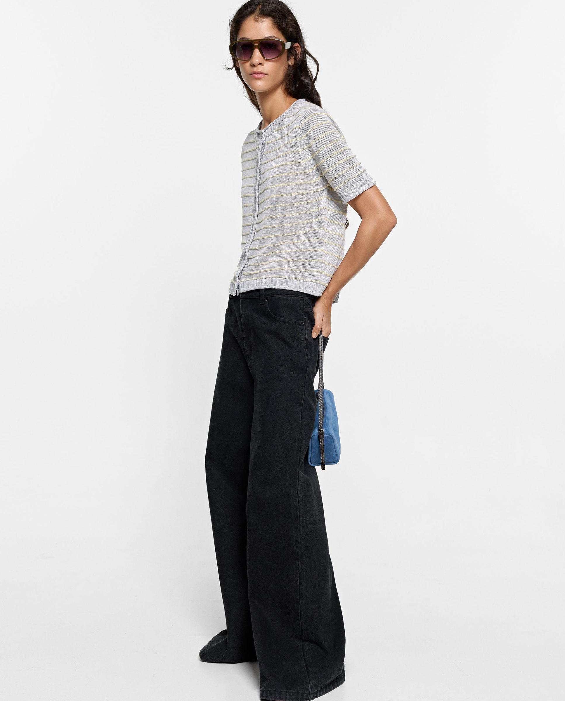Cárdigan de mujer de punto con estampado de rayas - Parfois - Gris claro Gris claro-2
