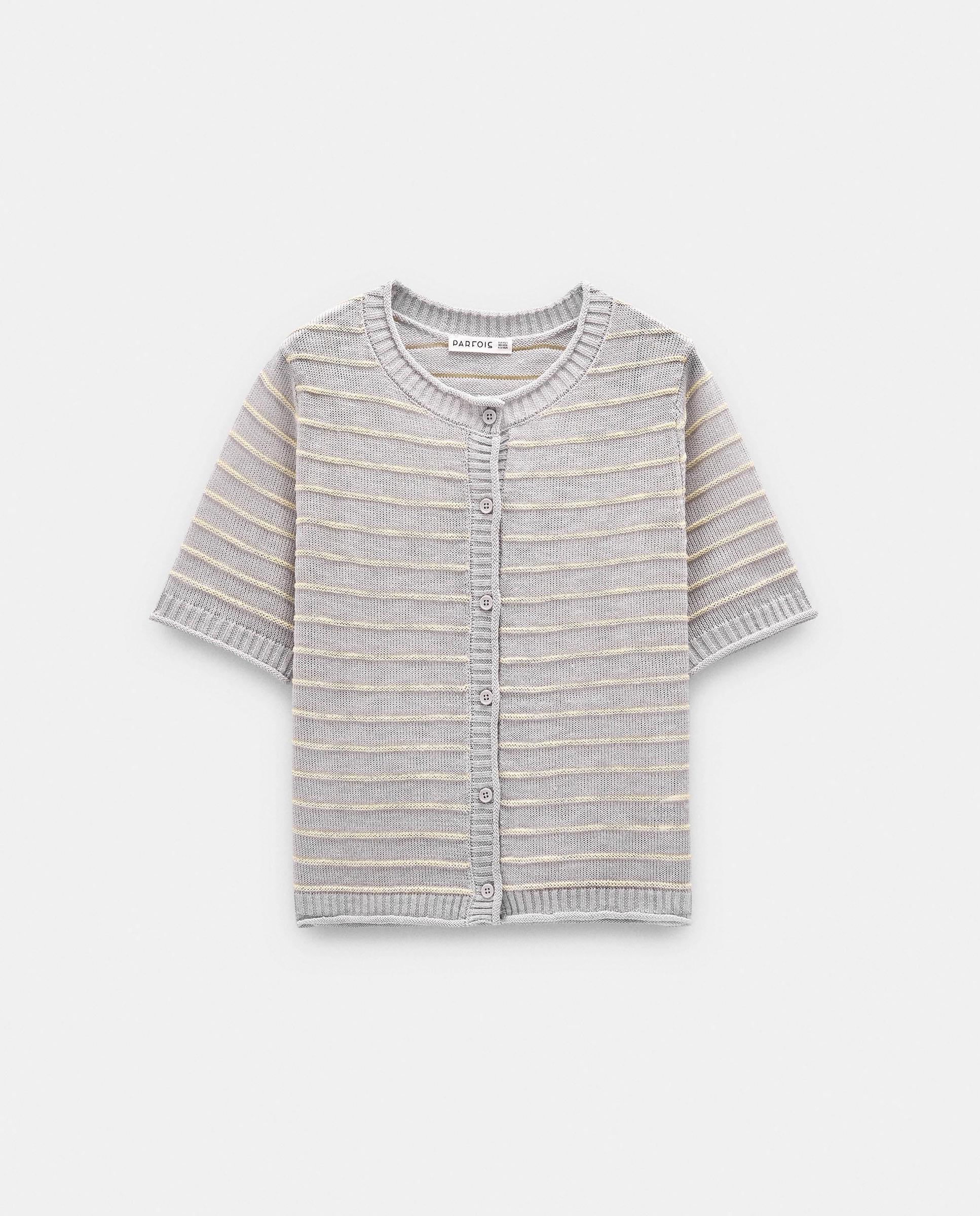 Cárdigan de mujer de punto con estampado de rayas - Parfois - Gris claro Gris claro-7
