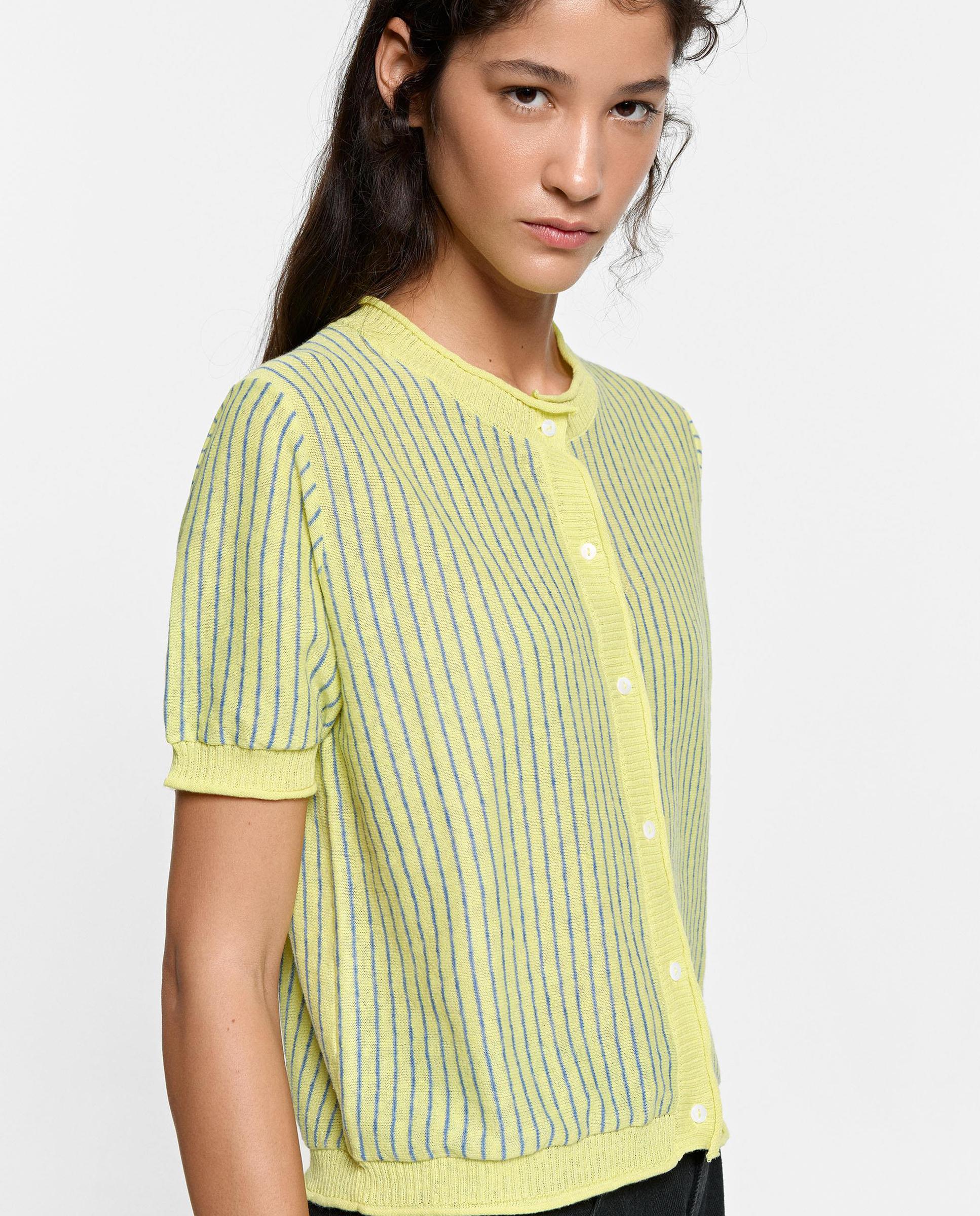 Cárdigan de mujer de punto con estampado de rayas - Parfois - Amarillo Amarillo-1