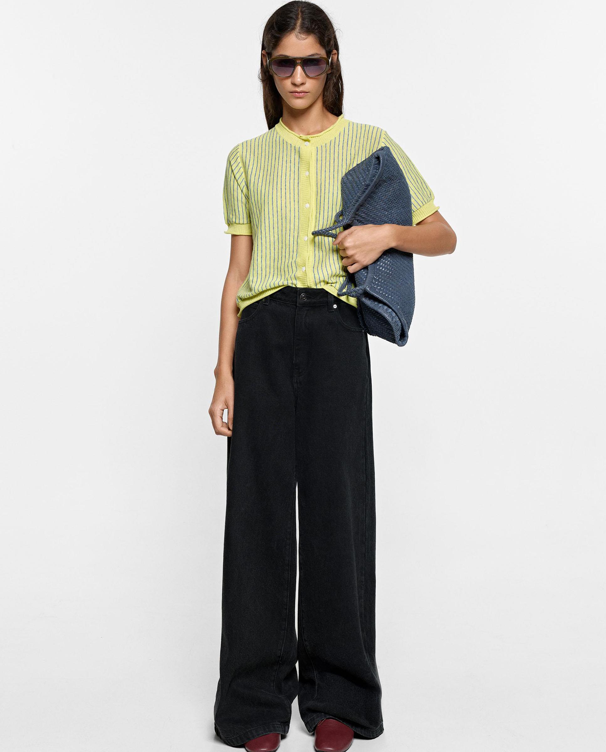 Cárdigan de mujer de punto con estampado de rayas - Parfois - Amarillo Amarillo-2