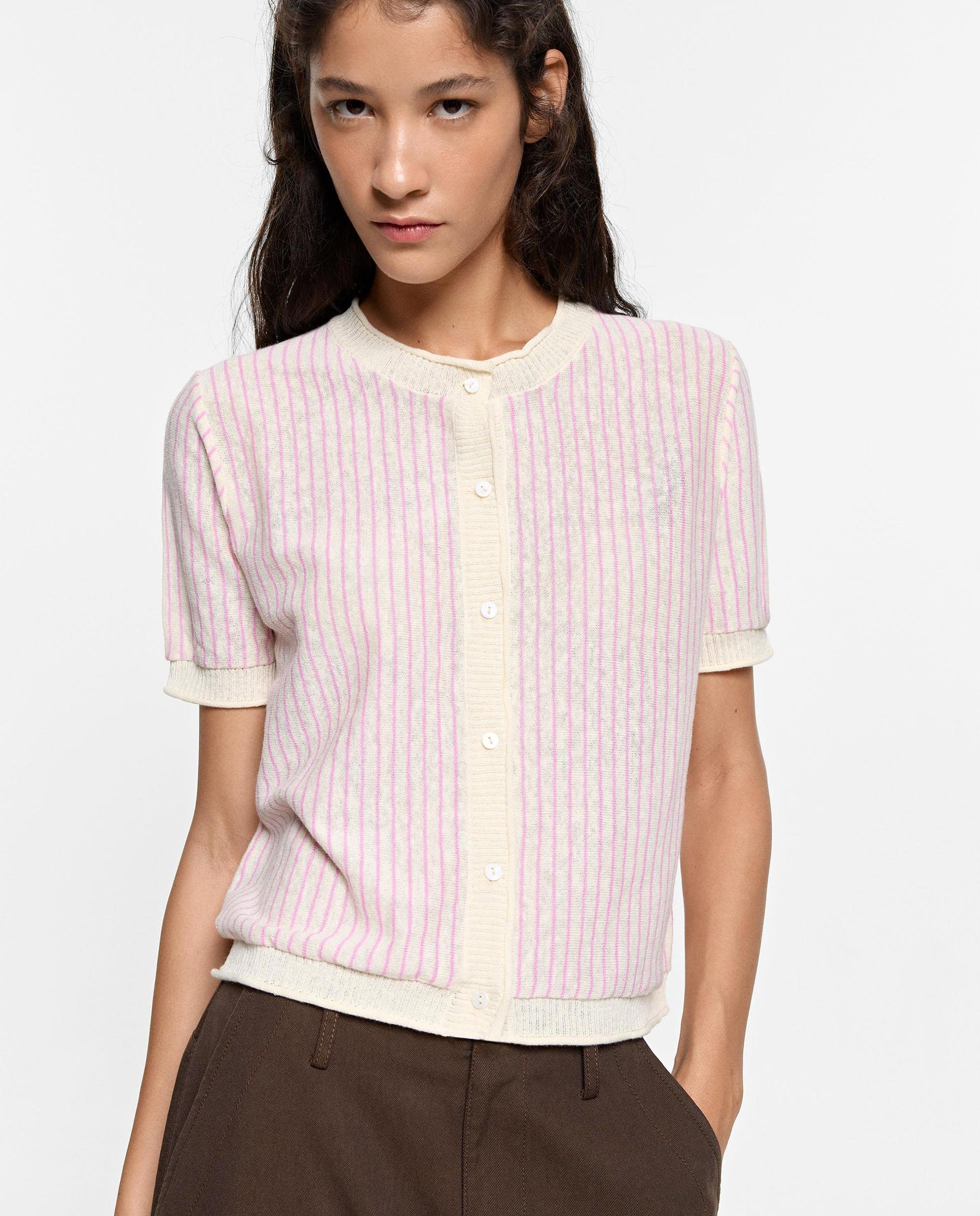Cárdigan de mujer de punto con estampado de rayas - Parfois - Rosa Rosa-1