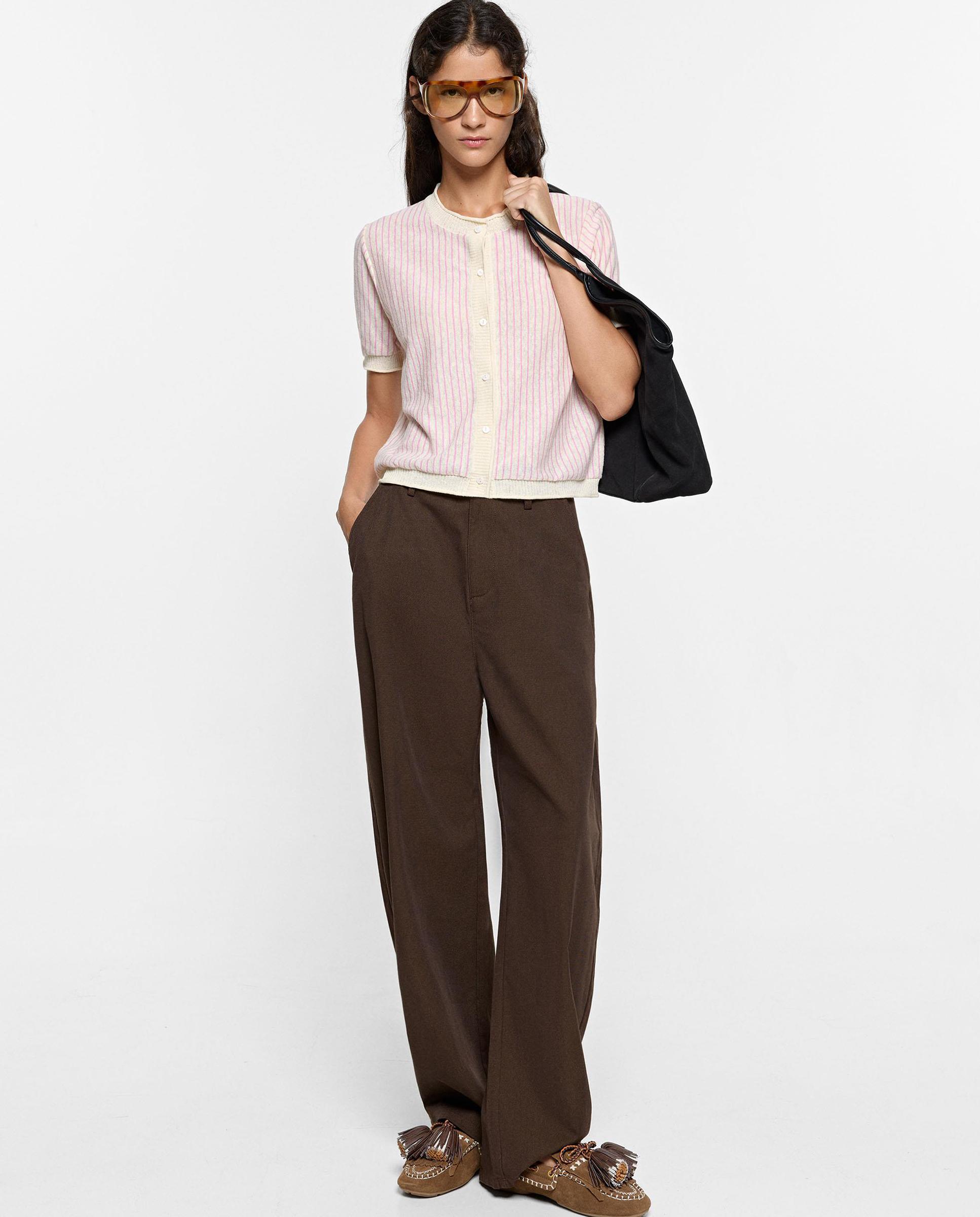Cárdigan de mujer de punto con estampado de rayas - Parfois - Rosa Rosa-2
