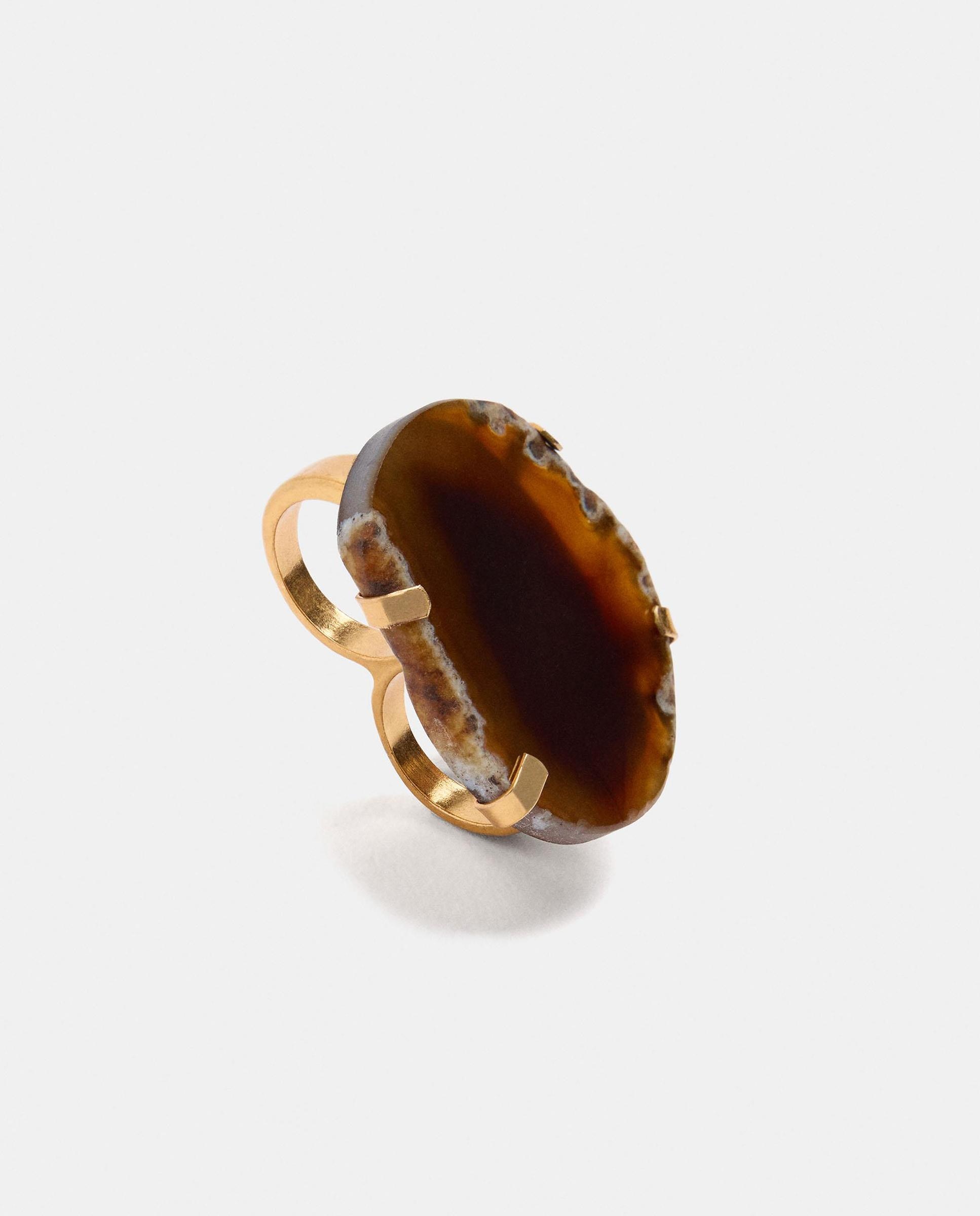 Anillo con piedra decorativa en liso para dos dedos - Parfois - Marrón Marrón-1