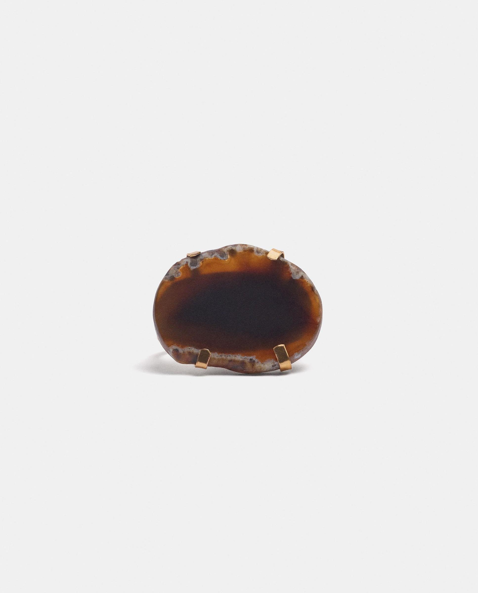 Anillo con piedra decorativa en liso para dos dedos - Parfois - Marrón Marrón-2