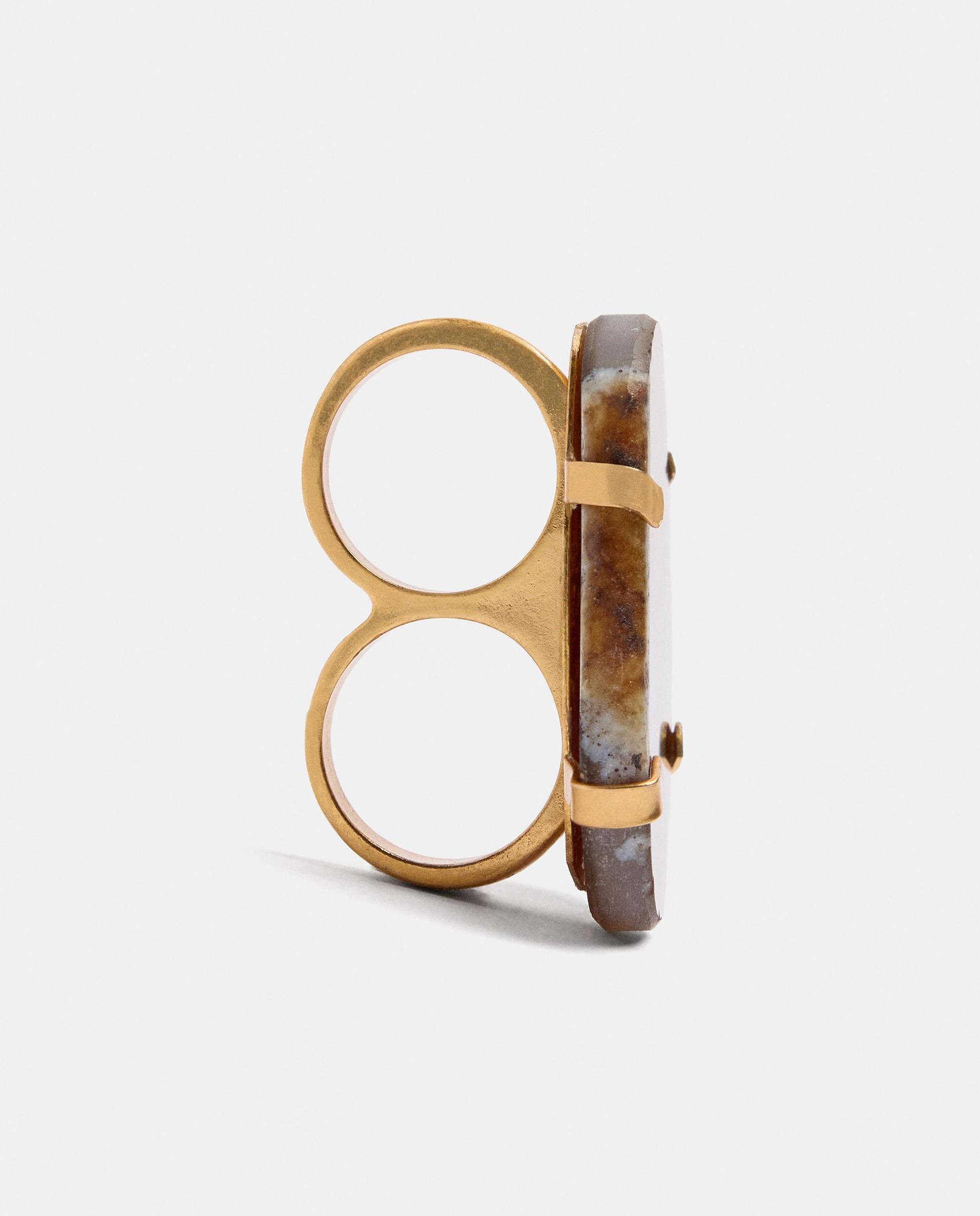 Anillo con piedra decorativa en liso para dos dedos - Parfois - Marrón Marrón-4