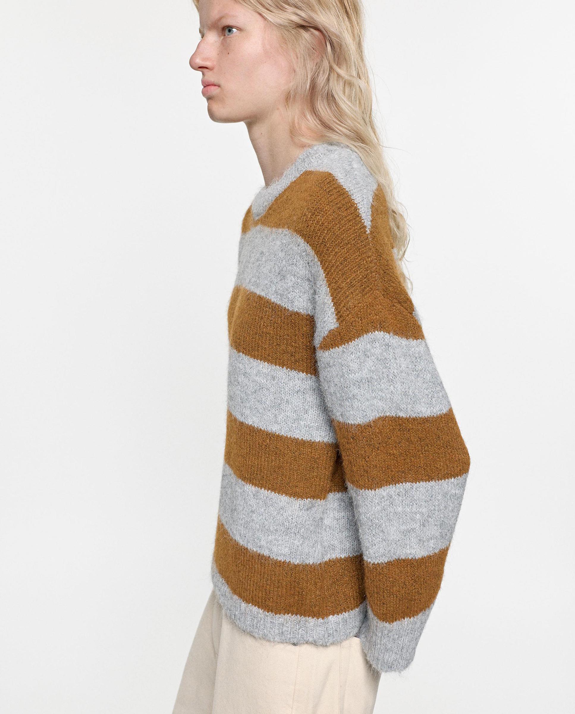 Jersey de mujer de manga larga con estampado de rayas - Parfois - Gris Gris-3