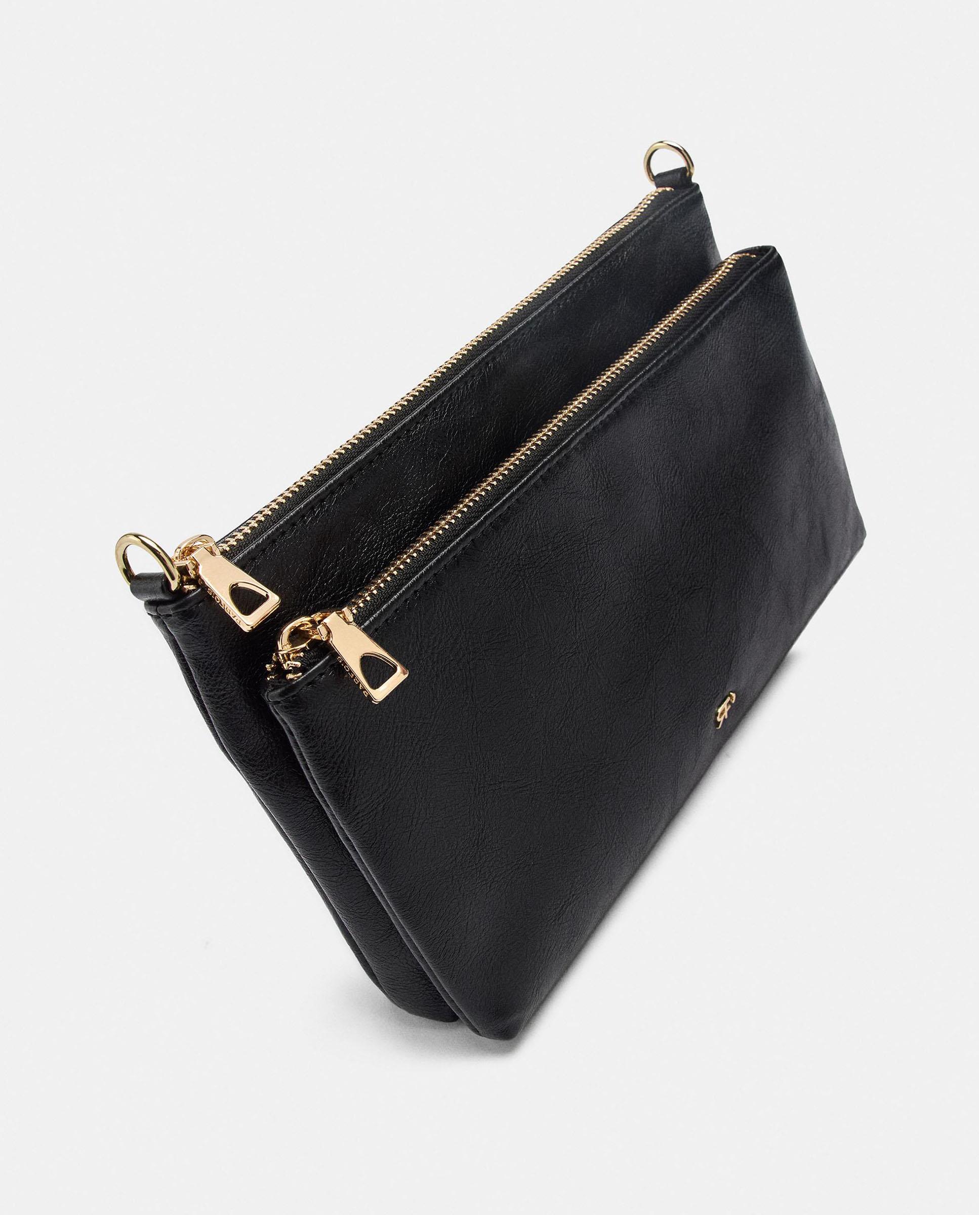 Bandolera de mujer con varios compartimentos y cierre de cremallera en liso - Parfois - Negro Negro-3
