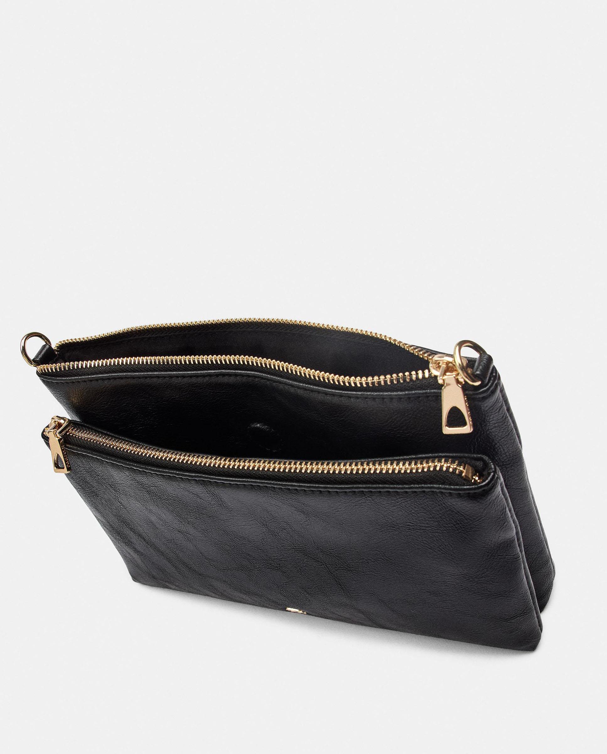 Bandolera de mujer con varios compartimentos y cierre de cremallera en liso - Parfois - Negro Negro-4