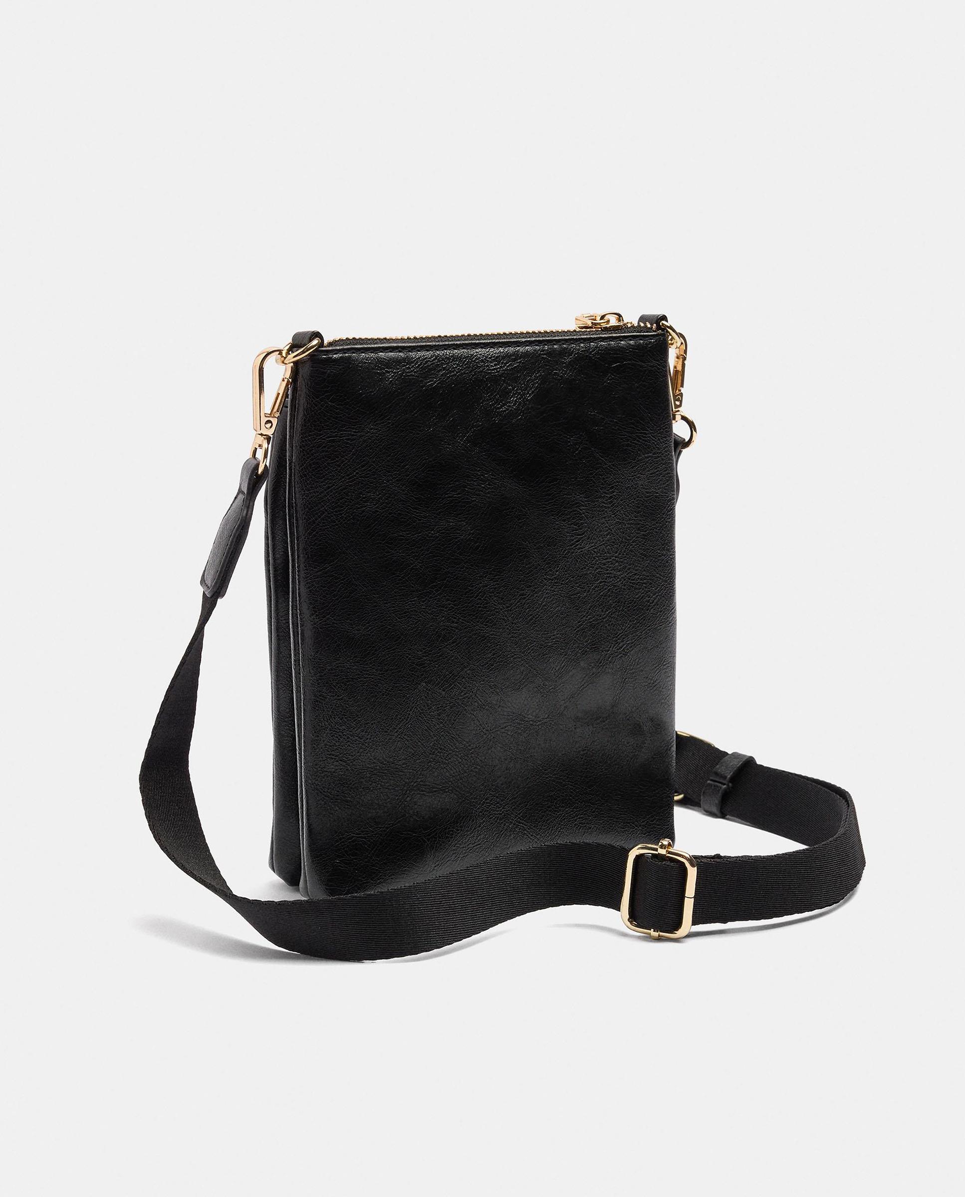 Bandolera de mujer con varios compartimentos y cierre de cremallera en liso - Parfois - Negro Negro-4