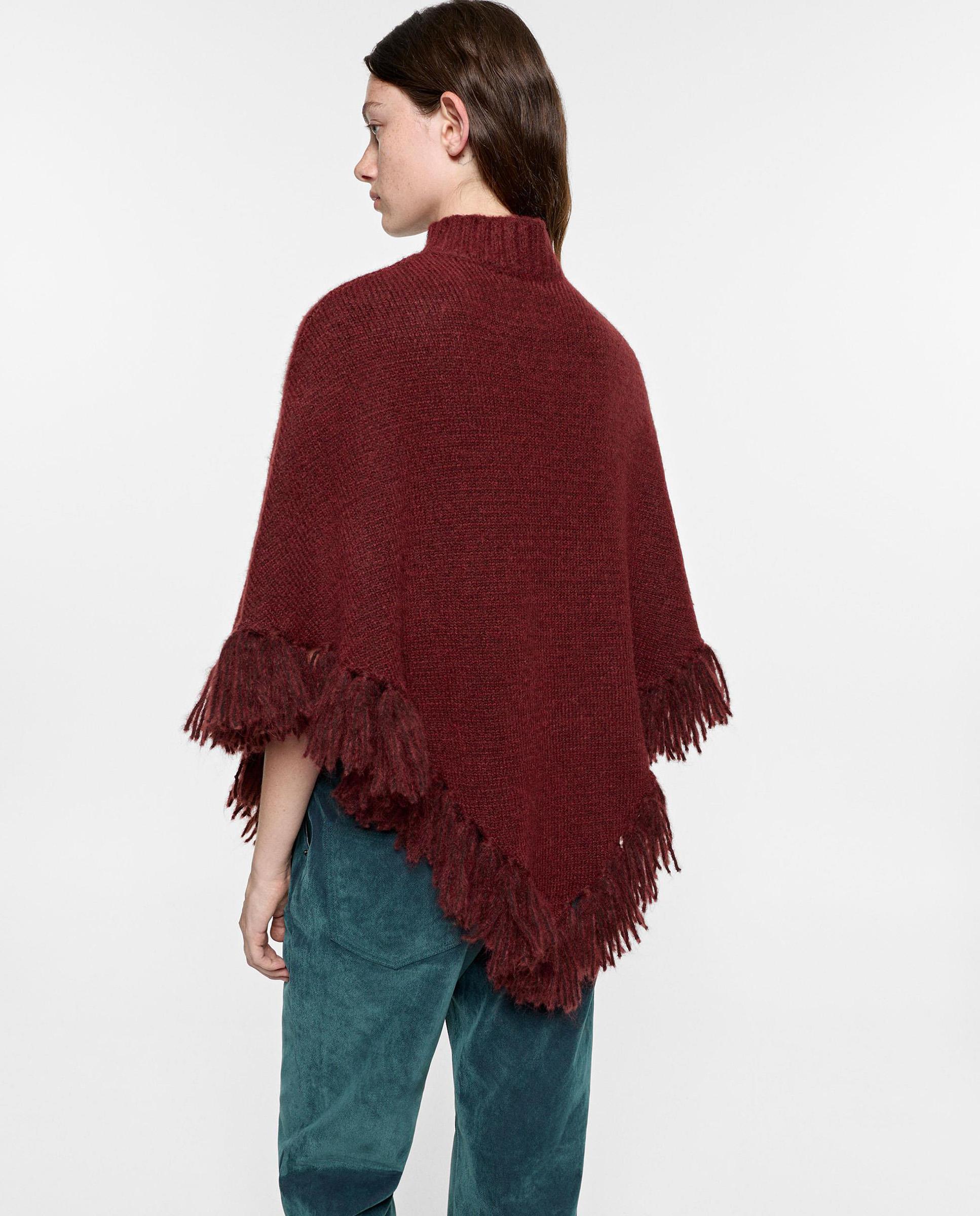 Capa de mujer estilo poncho con flecos en liso - Parfois - Burdeos Burdeos-4