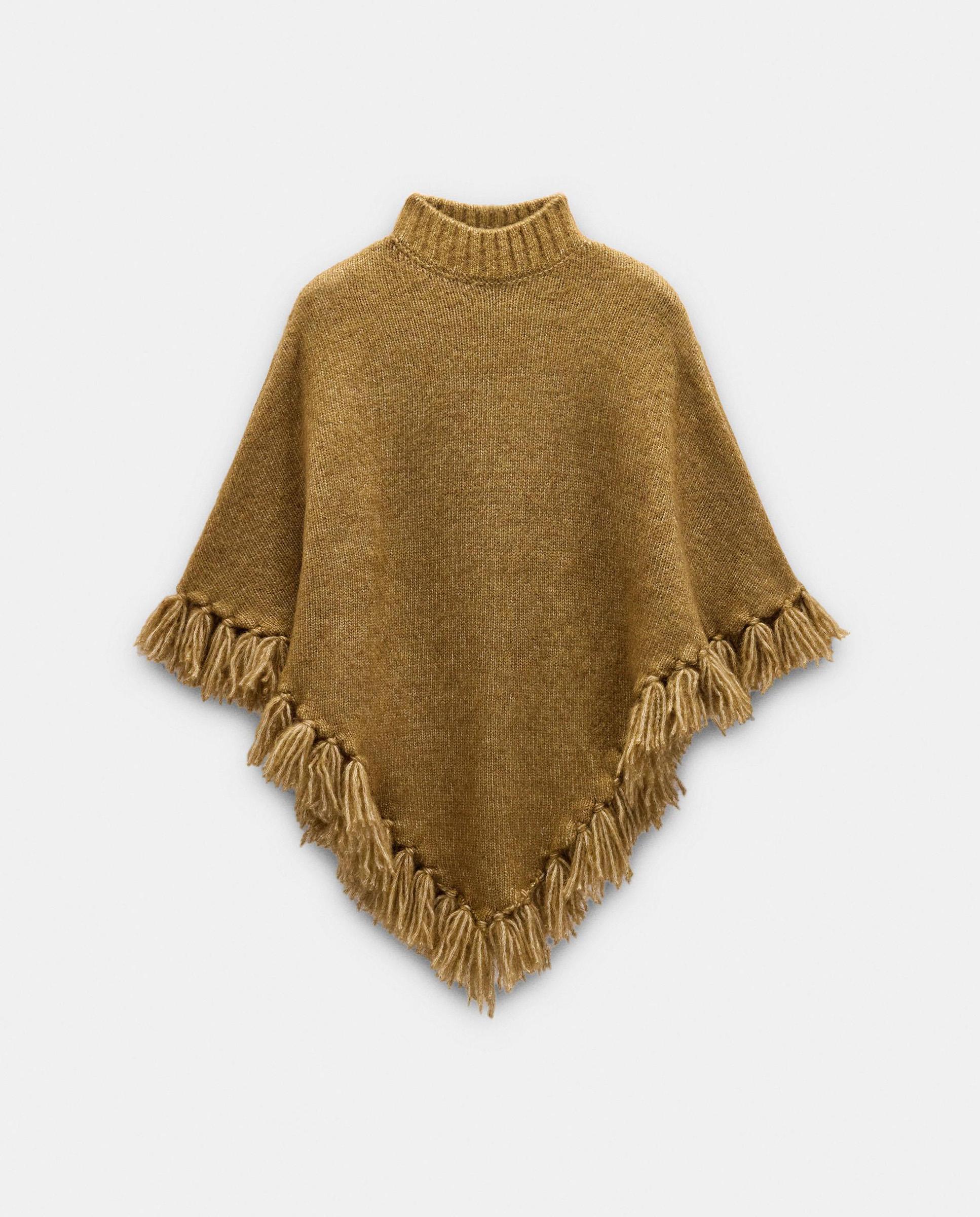 Capa de mujer estilo poncho con flecos en liso - Parfois - Kaki Kaki-1