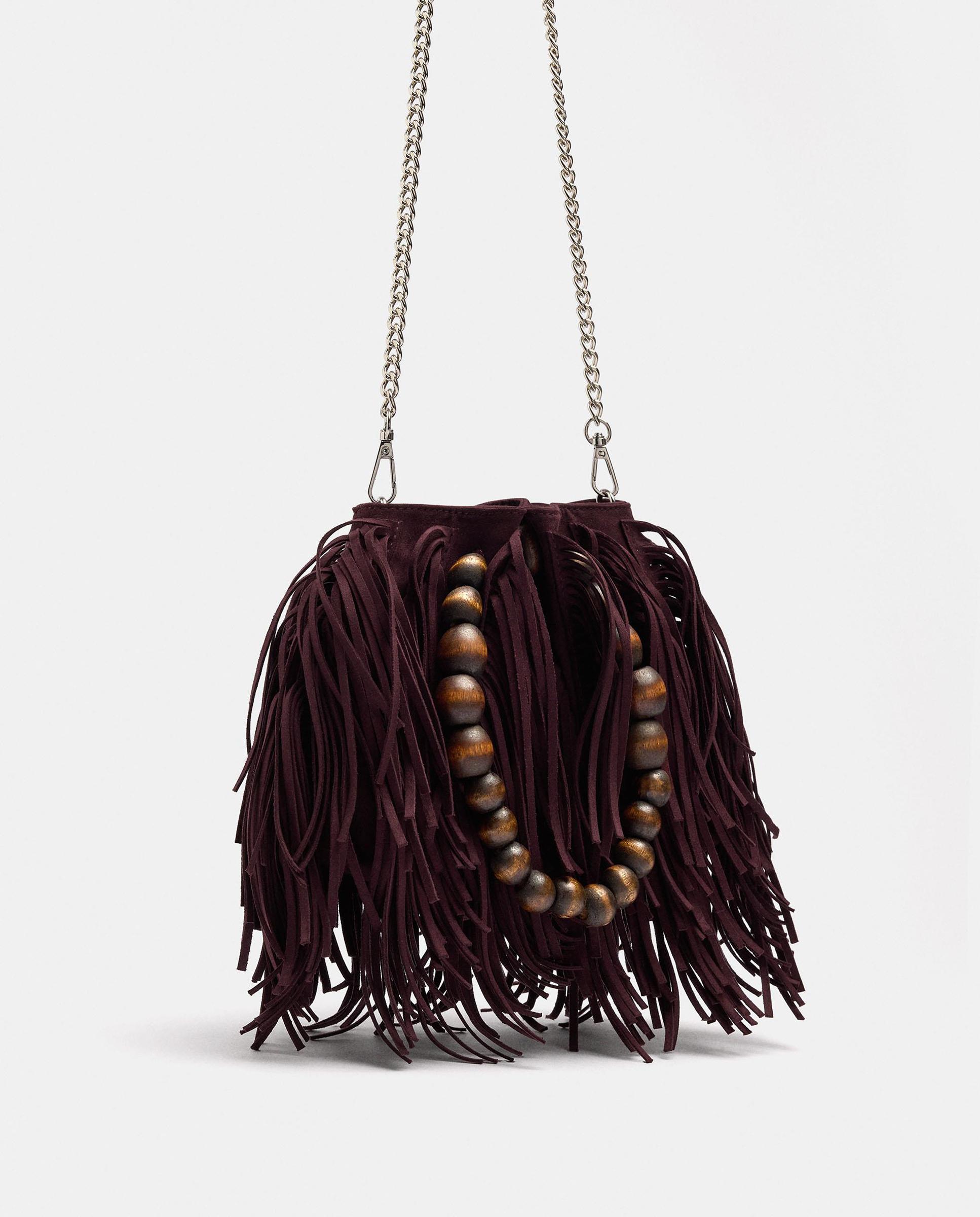 Bolso de fiesta convertible a bandolera con flecos decorativos y cierre imantado - Parfois - Burdeos Burdeos-2
