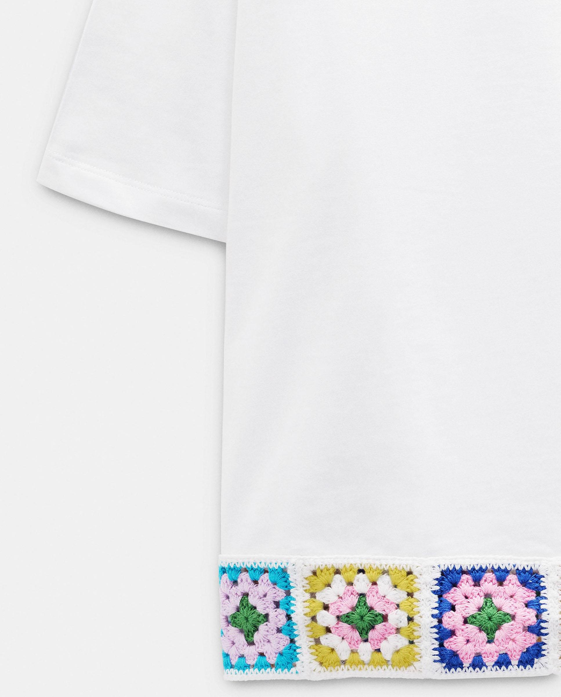 Camiseta de mujer 100% algodón de manga corta con detalles de crochet - Parfois - Blanco Blanco-5