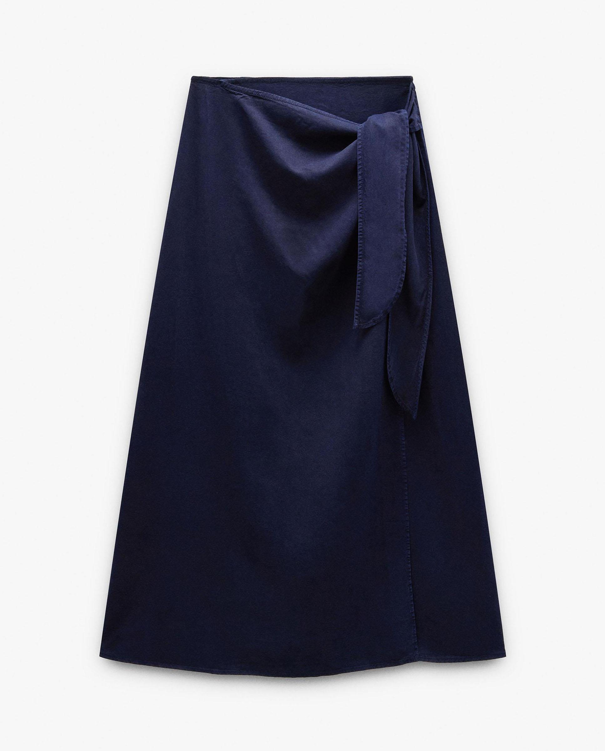 Falda larga 100% liocel con cruce delantero - Parfois - Azul marino Azul marino-8