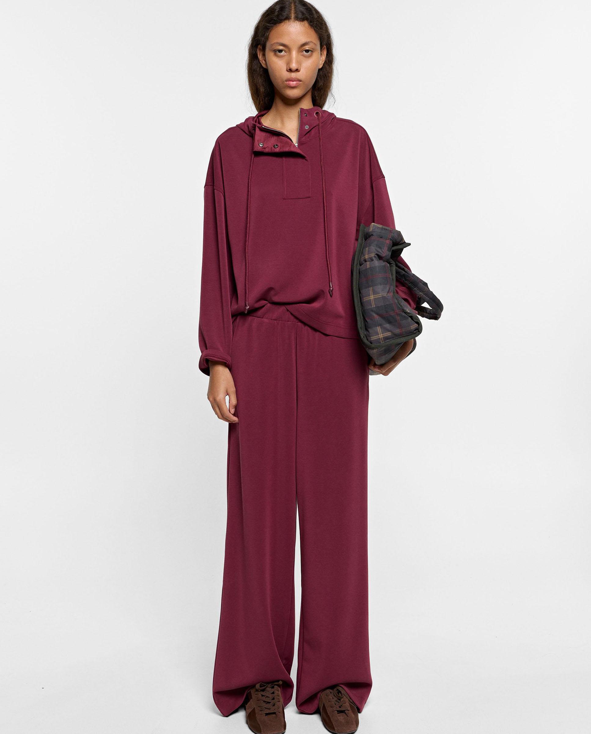 Sudadera de mujer con capucha y cordón para ajustar - Parfois - Burdeos Burdeos-2