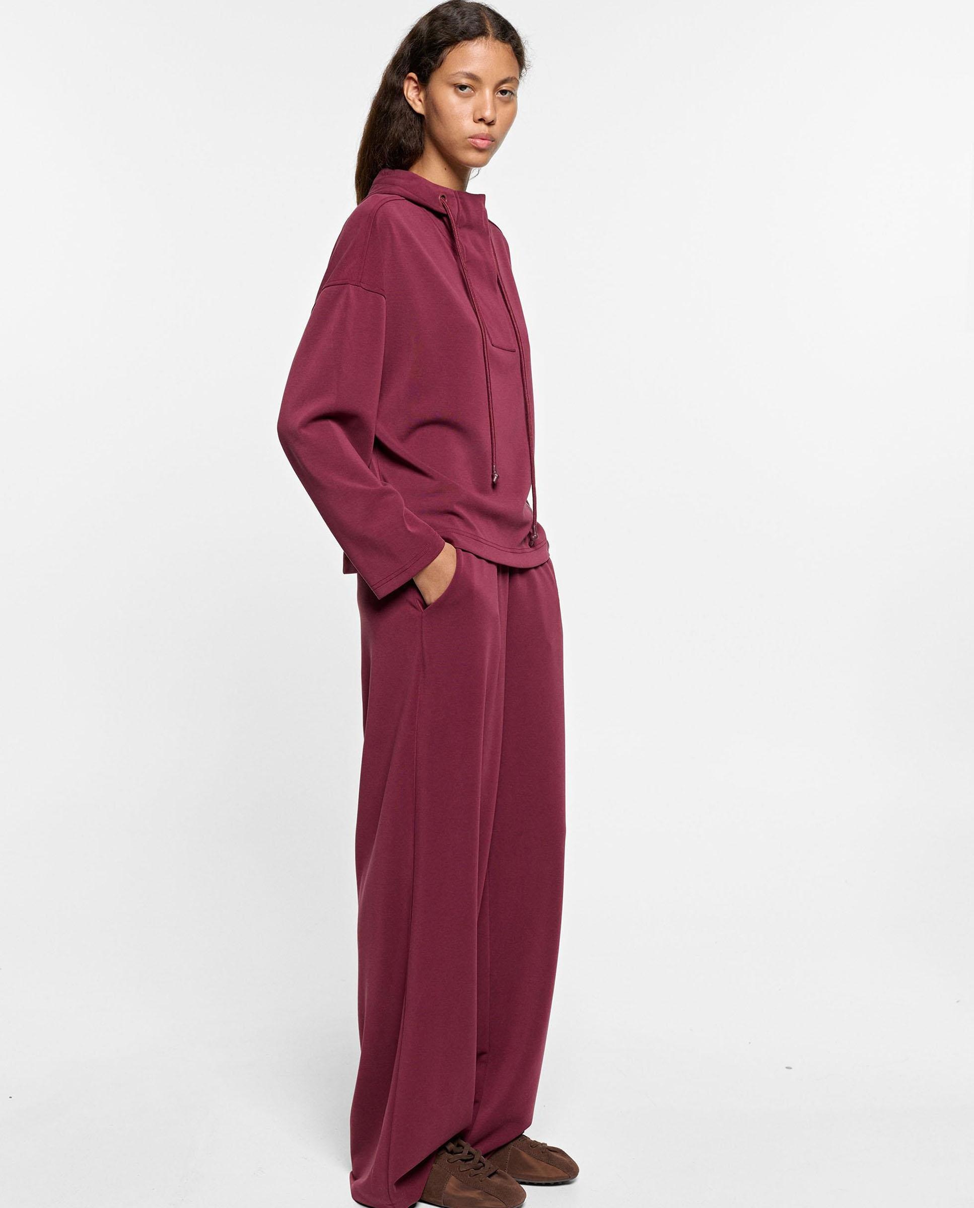 Sudadera de mujer con capucha y cordón para ajustar - Parfois - Burdeos Burdeos-3