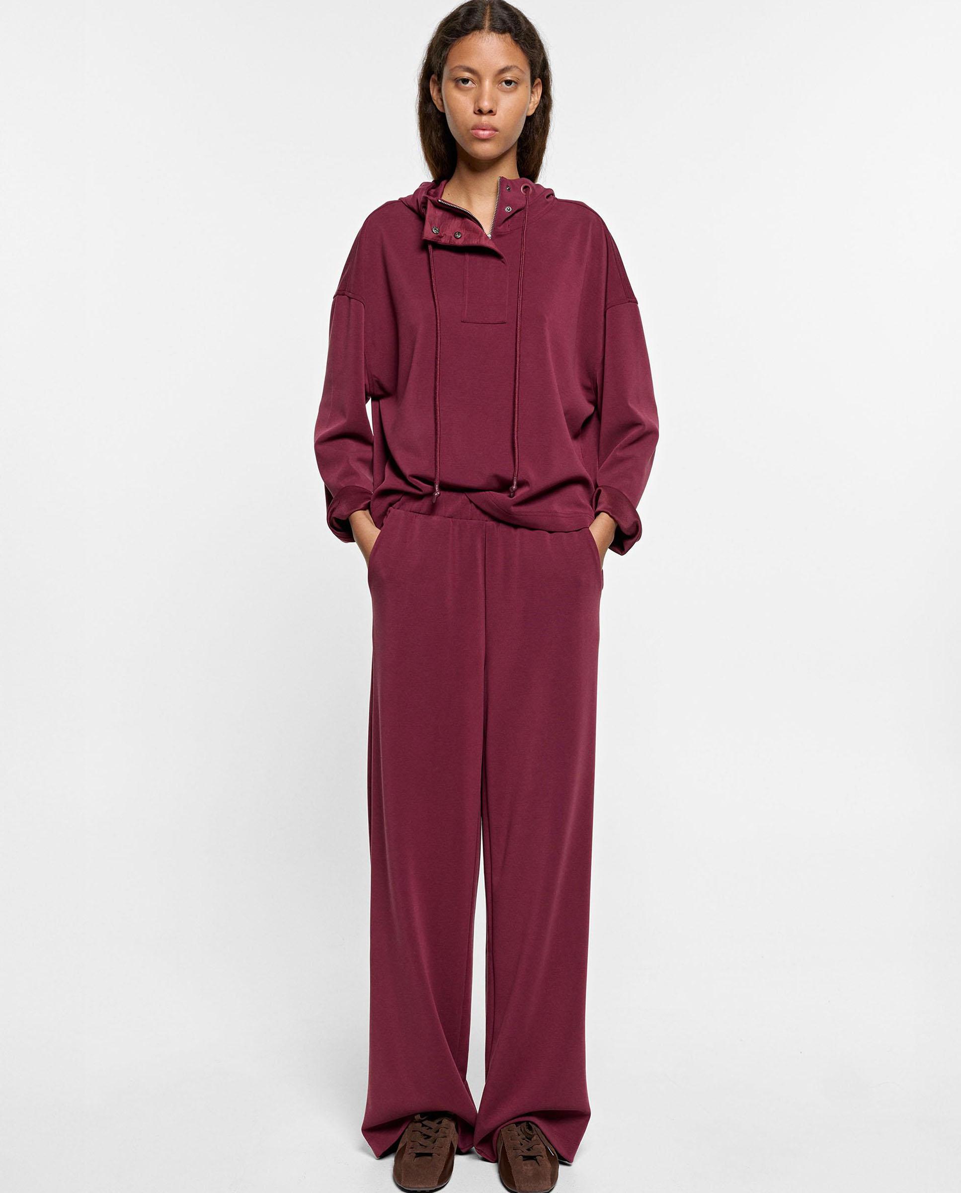 Pantalones rectos de mujer con cintura elástica en liso - Parfois - Burdeos Burdeos-1