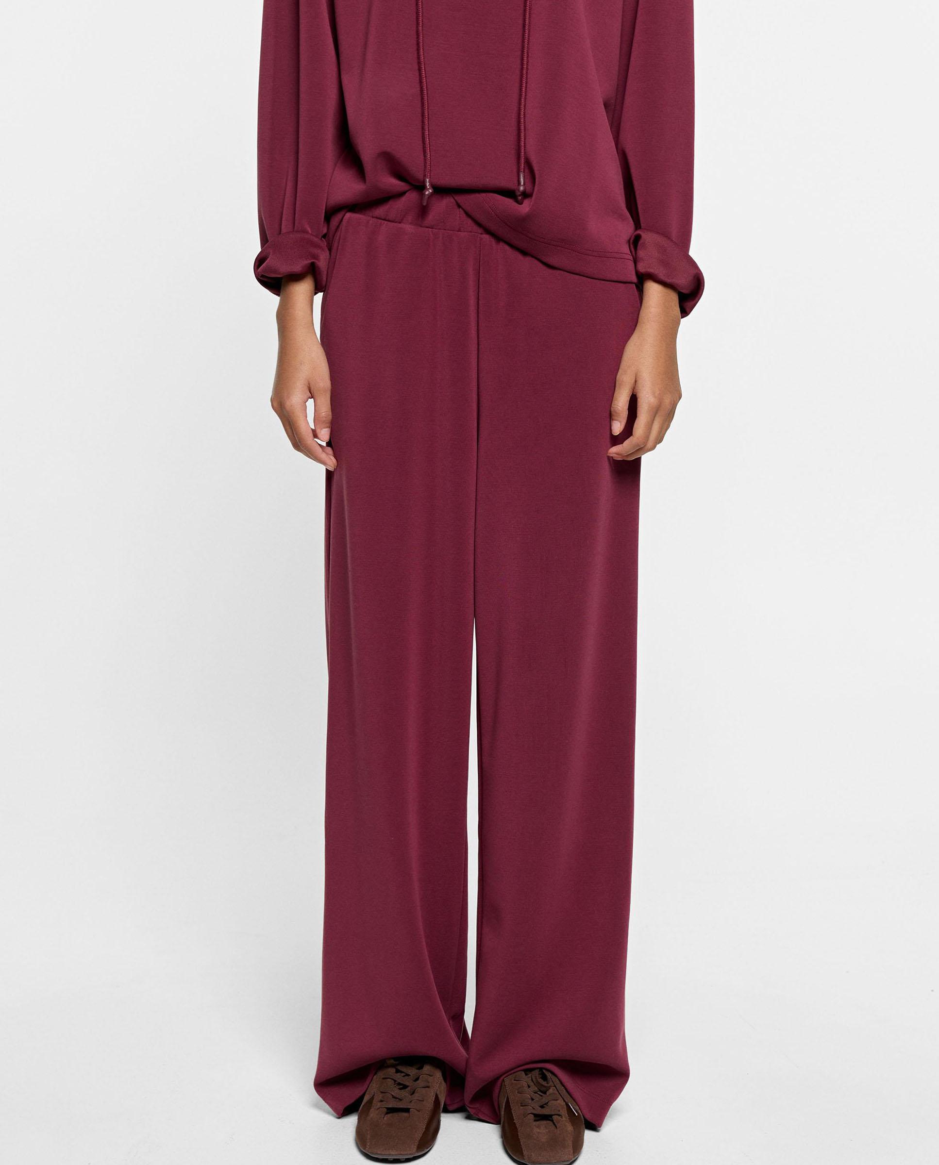 Pantalones rectos de mujer con cintura elástica en liso - Parfois - Burdeos Burdeos-2