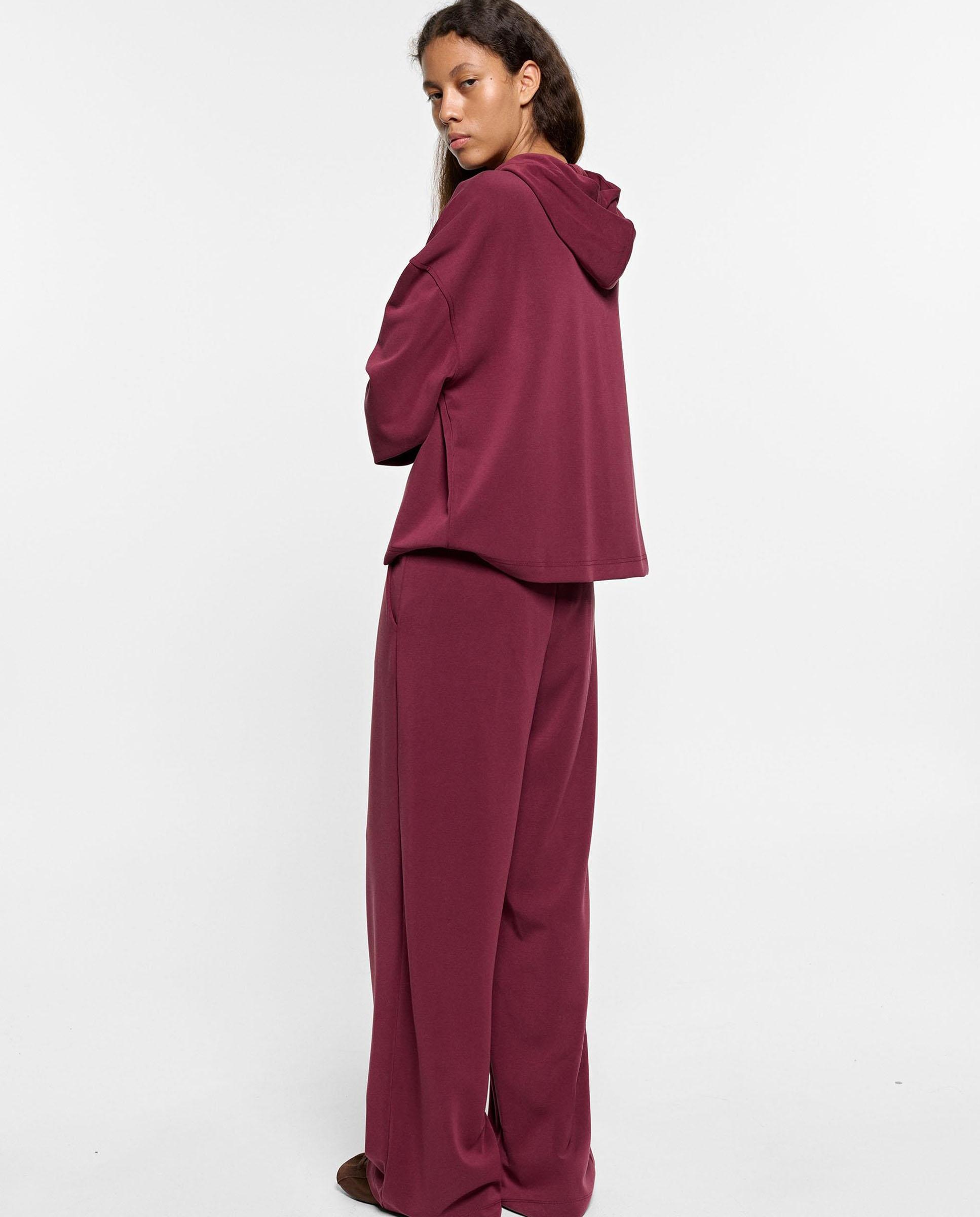 Pantalones rectos de mujer con cintura elástica en liso - Parfois - Burdeos Burdeos-4
