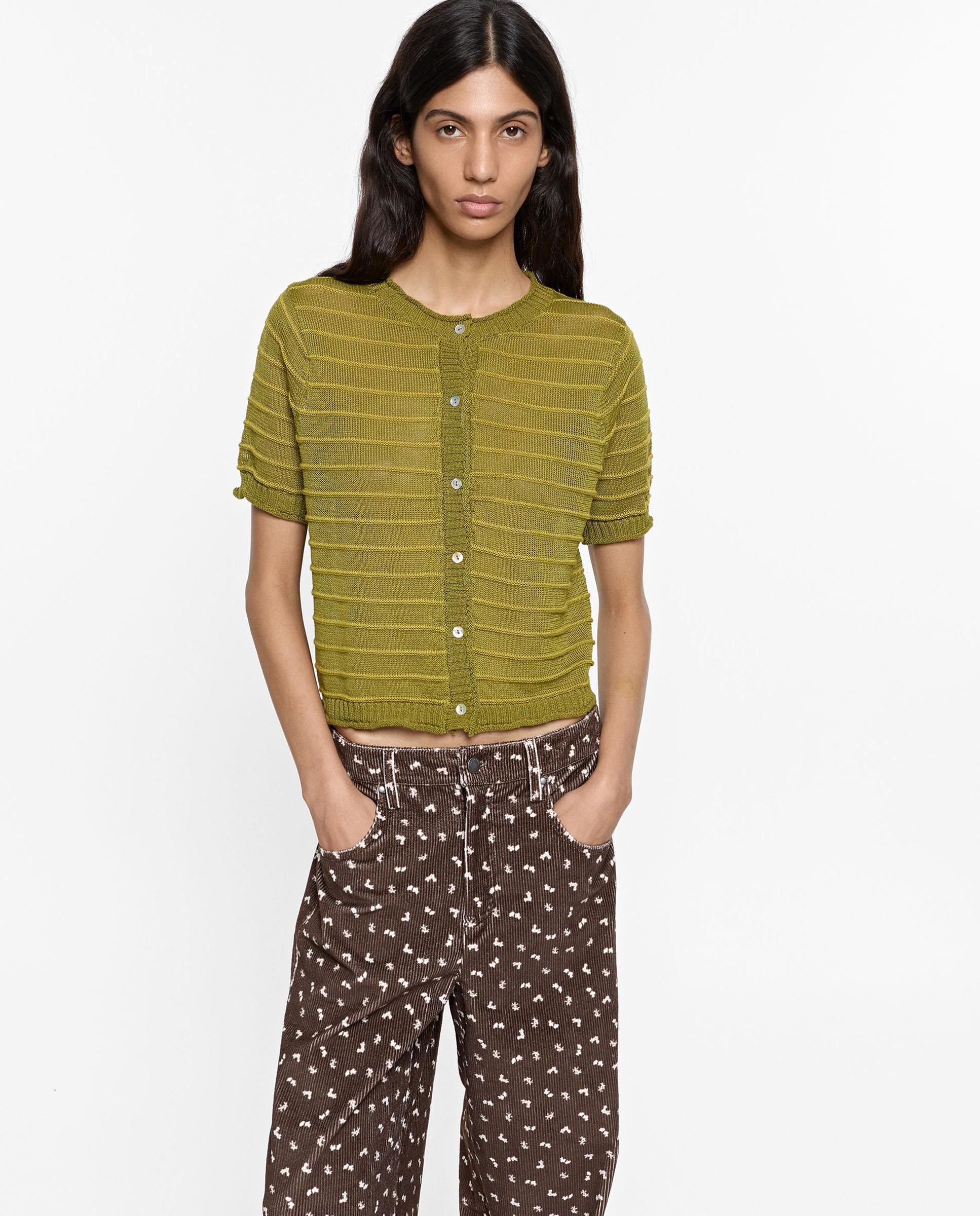 Cárdigan de mujer de punto con estampado de rayas - Parfois - Verde Verde-1