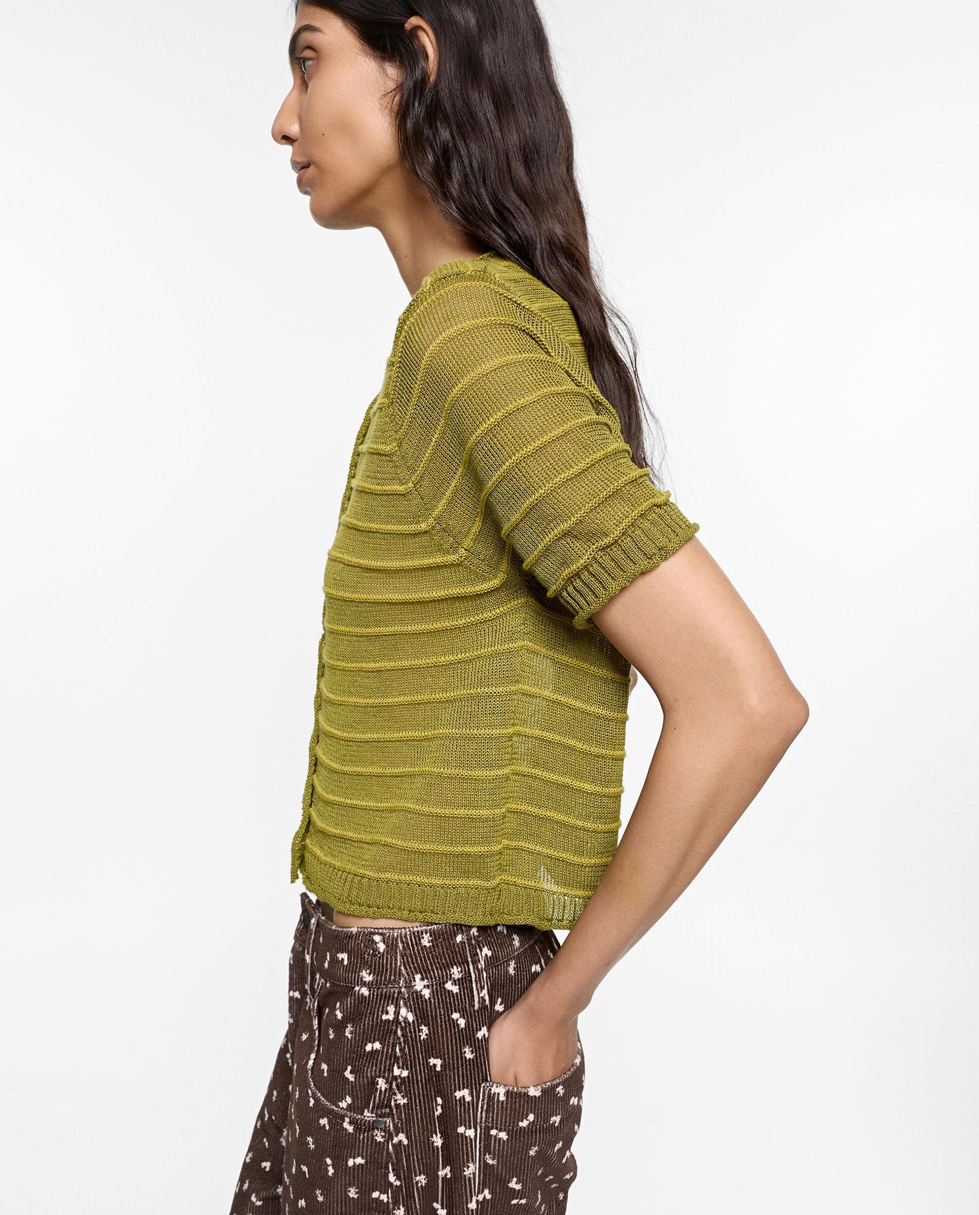 Cárdigan de mujer de punto con estampado de rayas - Parfois - Verde Verde-3