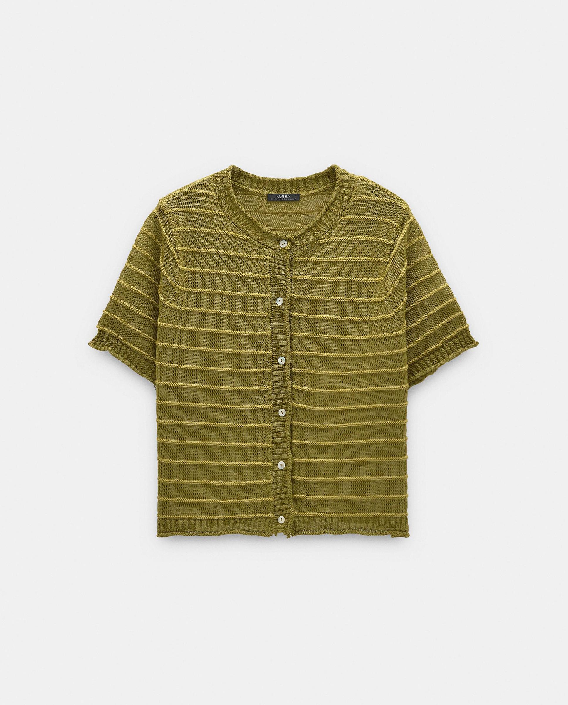 Cárdigan de mujer de punto con estampado de rayas - Parfois - Verde Verde-6