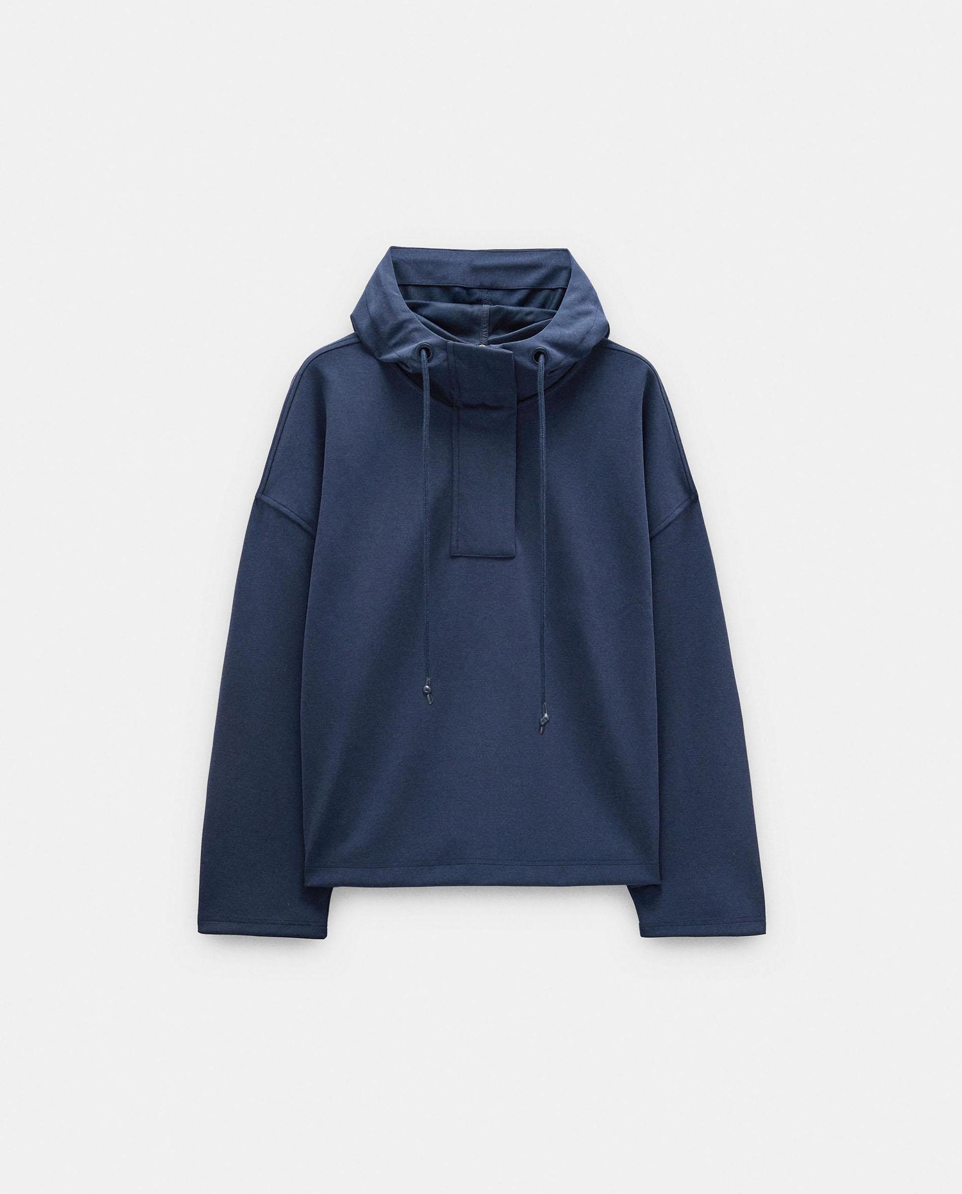 Sudadera de mujer con capucha y cordón ajustable en liso - Parfois - Azul Azul-1
