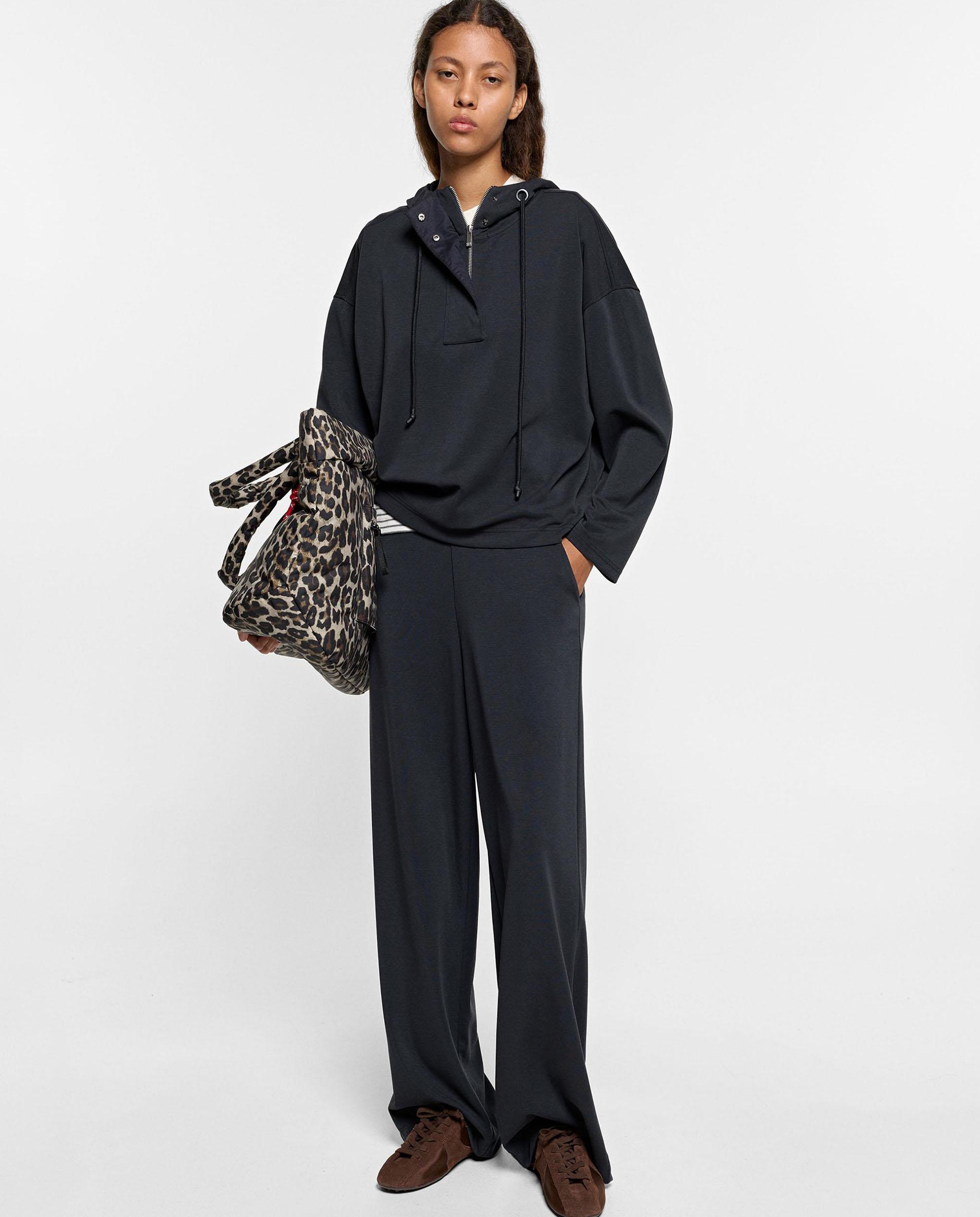 Pantalones rectos de mujer con cintura elástica en liso - Parfois - Gris oscuro Gris oscuro-1