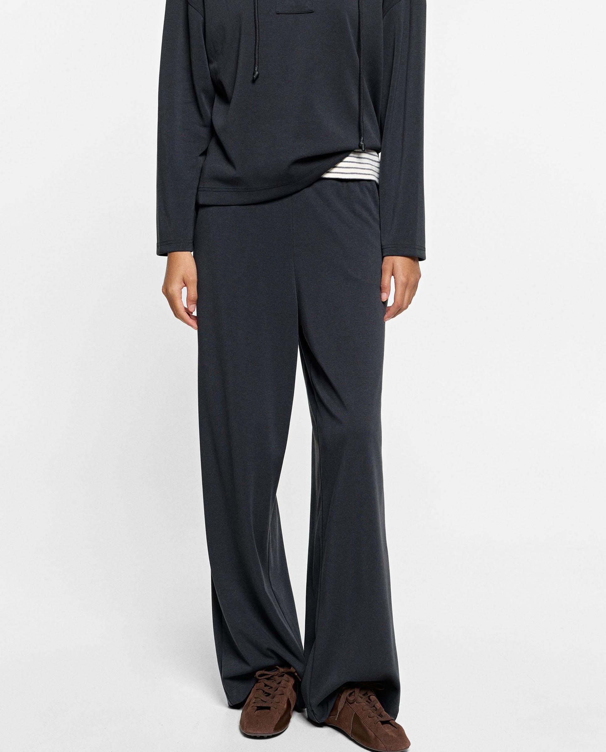 Pantalones rectos de mujer con cintura elástica en liso - Parfois - Gris oscuro Gris oscuro-2