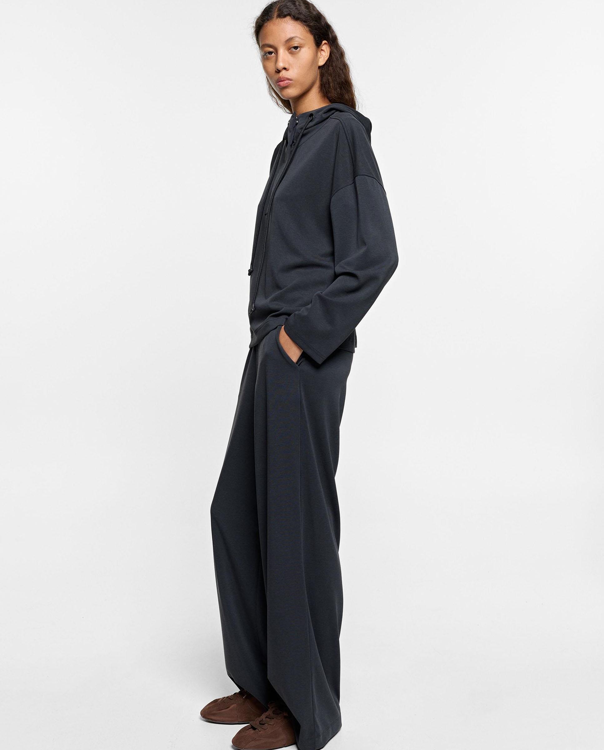 Pantalones rectos de mujer con cintura elástica en liso - Parfois - Gris oscuro Gris oscuro-3