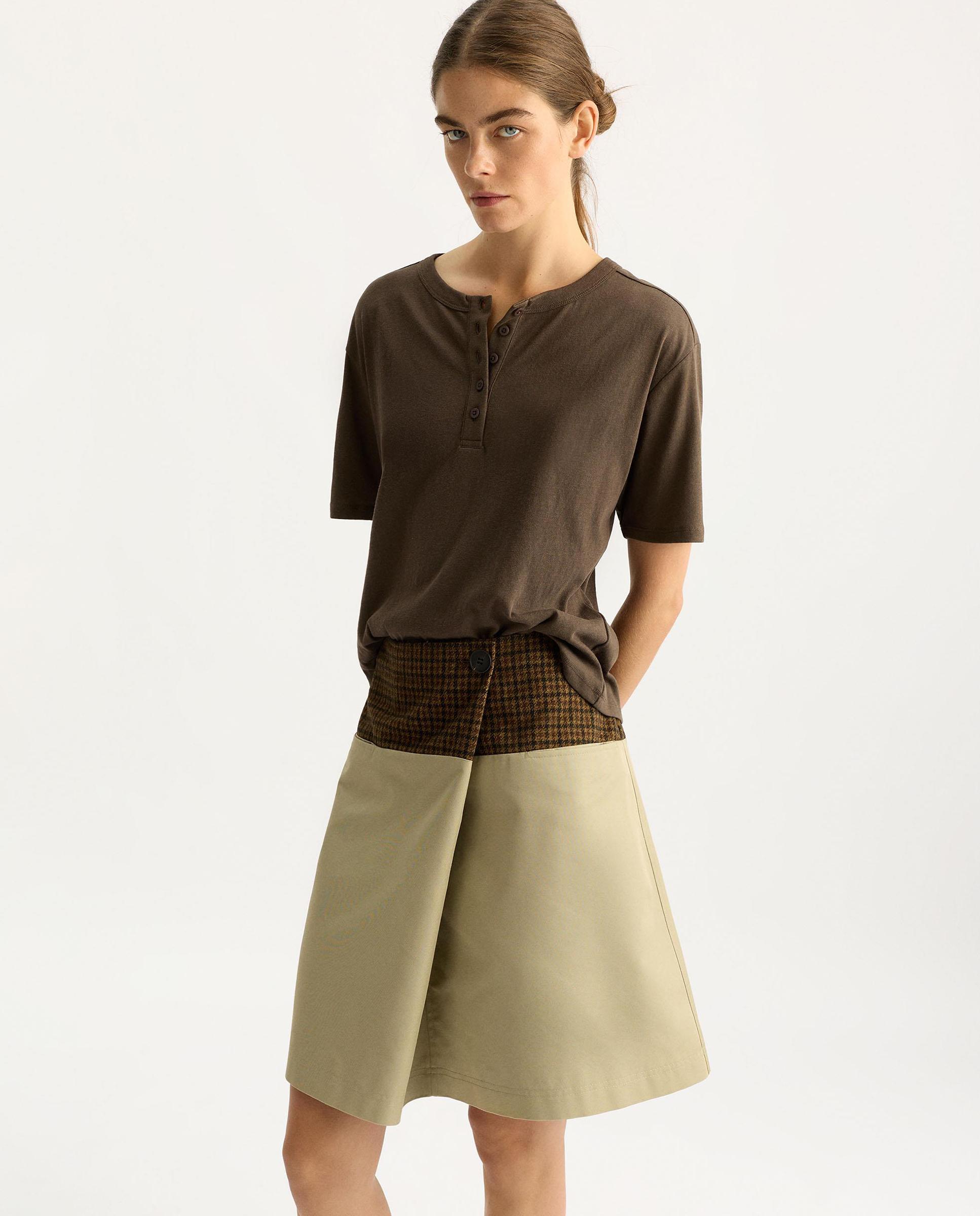 Falda corta de pantalón con corte evasé en liso - Parfois - Camel Camel-4