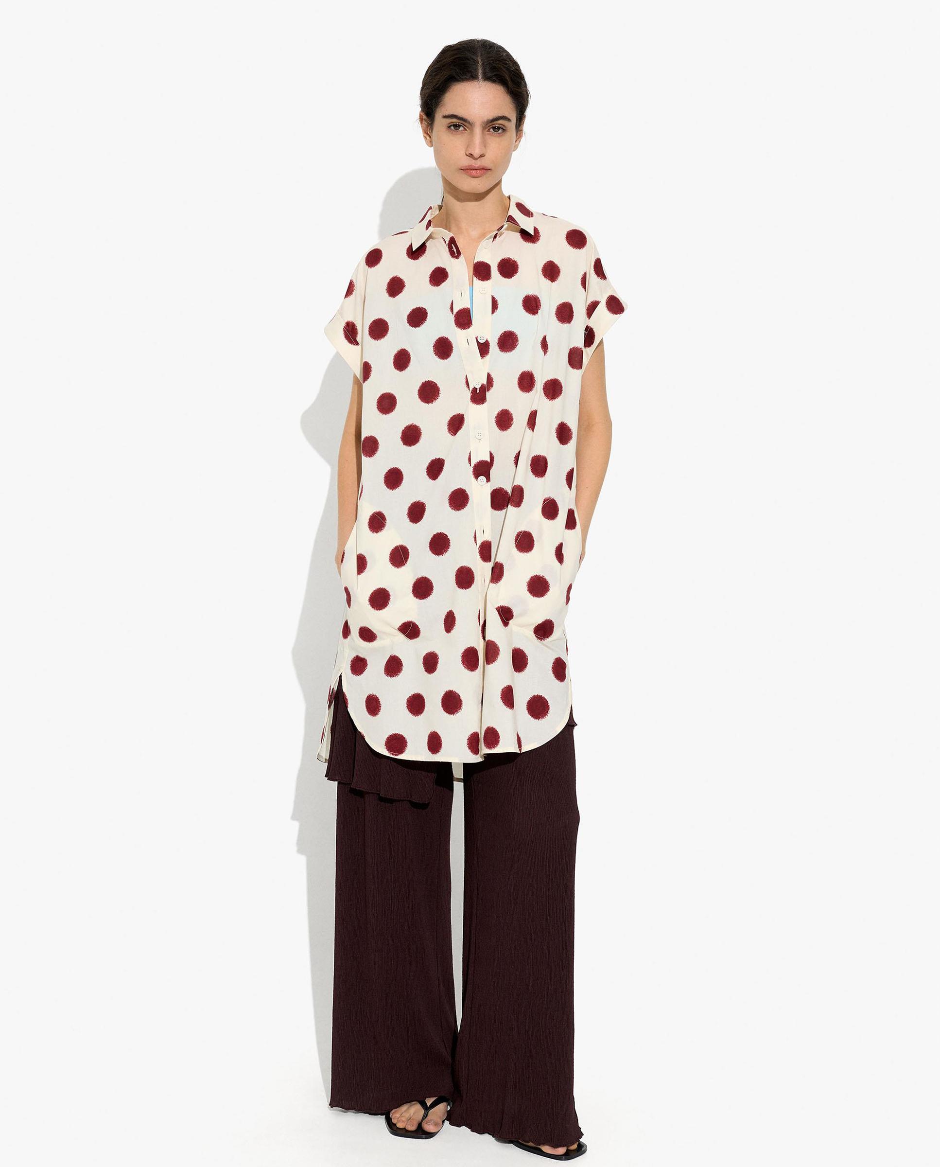 Vestido midi 100% algodón camisero con estampado de lunares - Parfois - Burdeos Burdeos-1