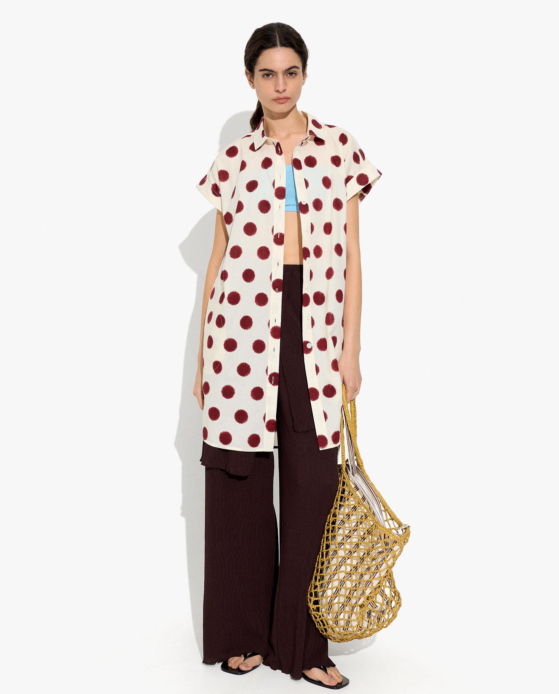 Vestido midi 100% algodón camisero con estampado de lunares - Parfois - Burdeos Burdeos-2