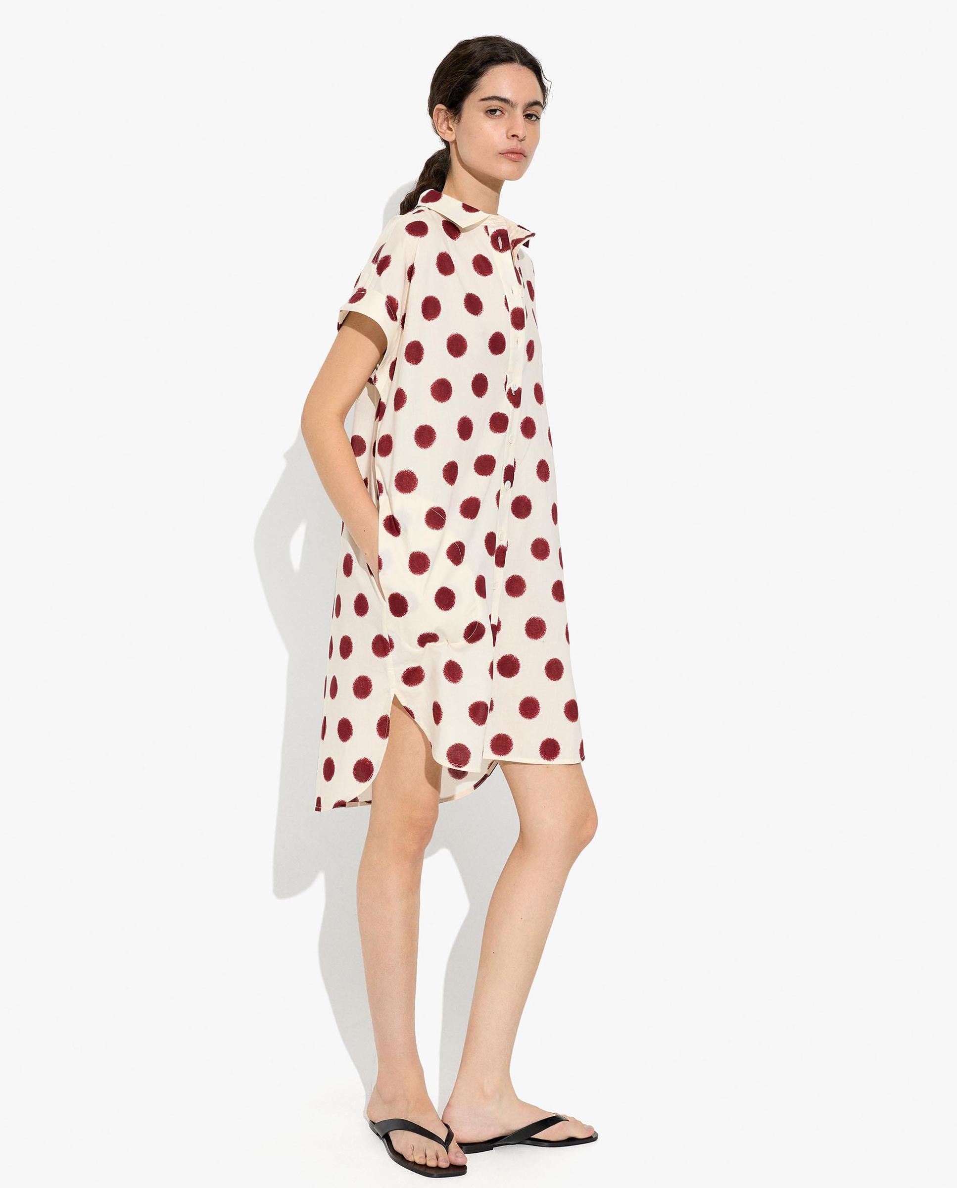 Vestido midi 100% algodón camisero con estampado de lunares - Parfois - Burdeos Burdeos-3
