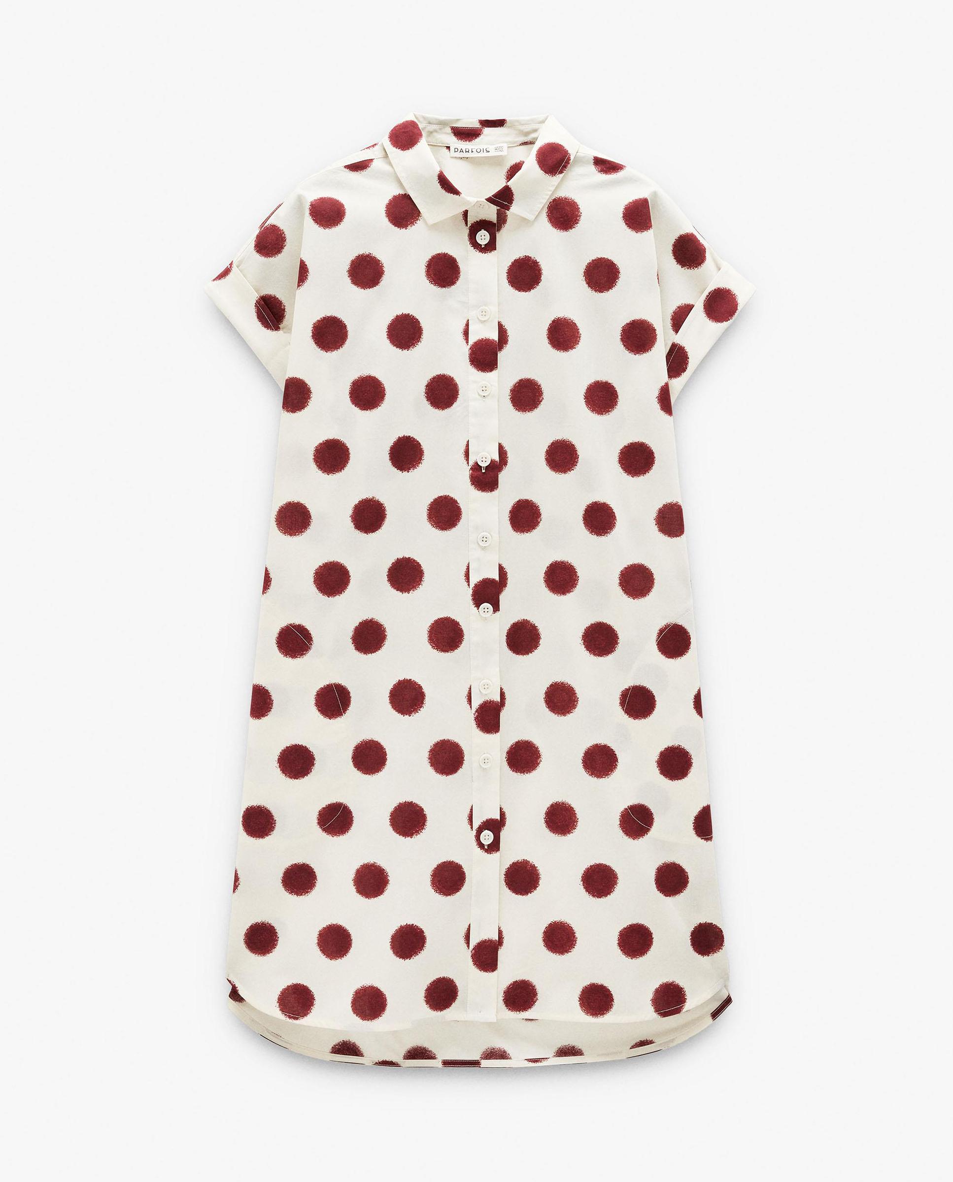 Vestido midi 100% algodón camisero con estampado de lunares - Parfois - Burdeos Burdeos-6