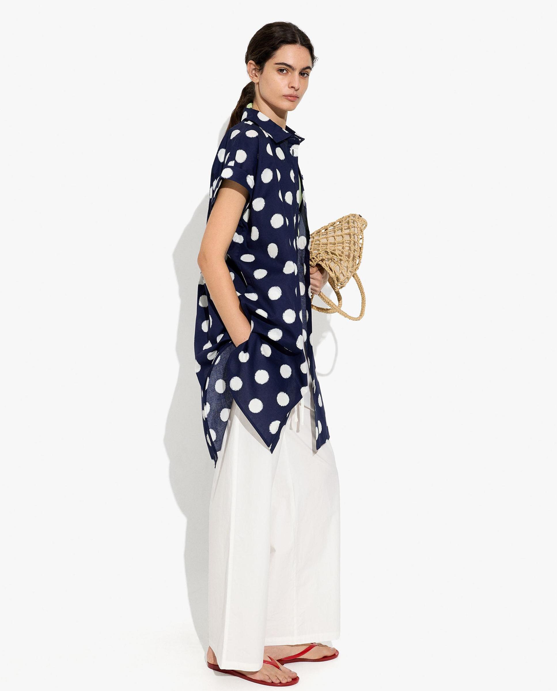 Vestido midi 100% algodón camisero con estampado de lunares - Parfois - Azul marino Azul marino-2