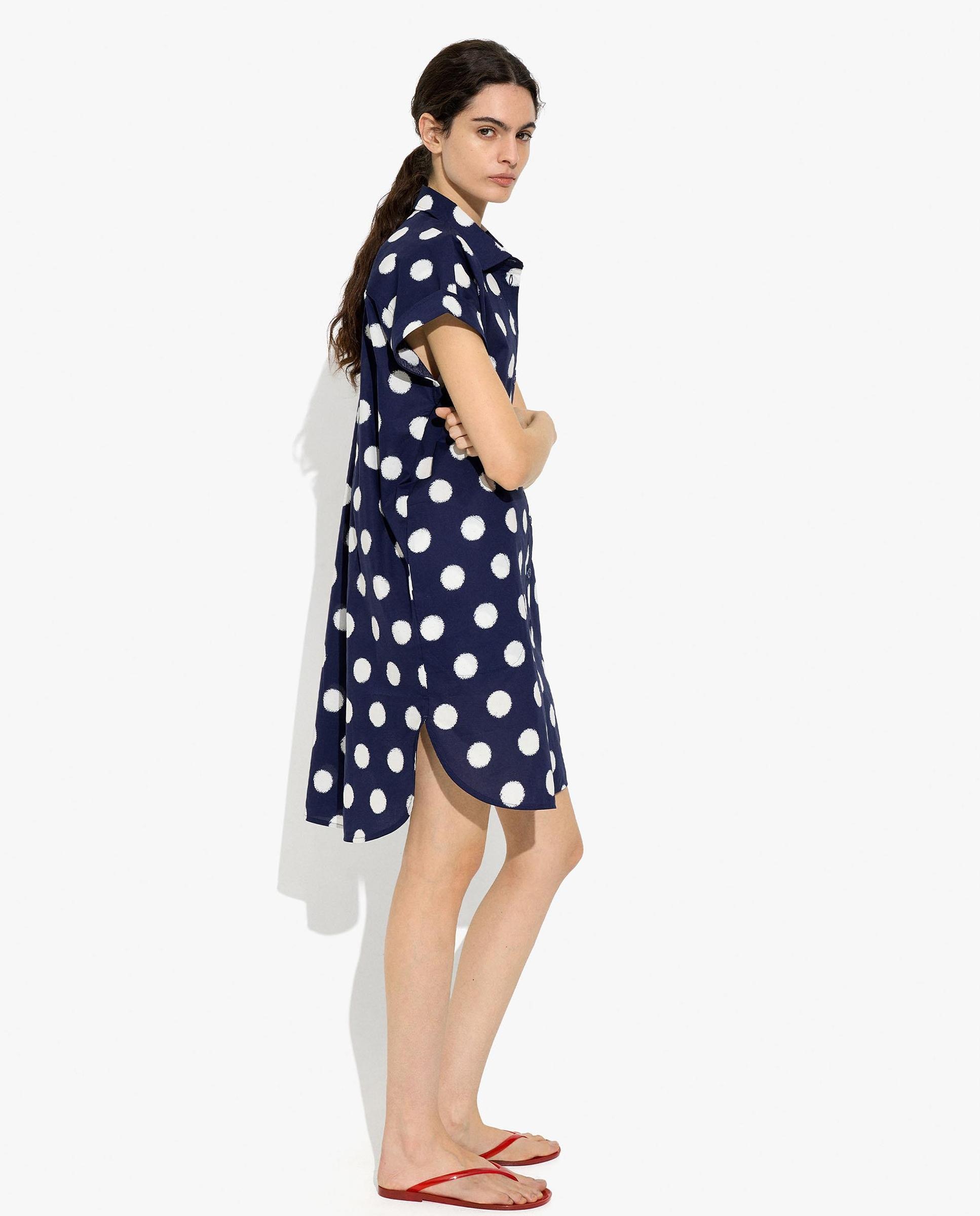 Vestido midi 100% algodón camisero con estampado de lunares - Parfois - Azul marino Azul marino-3